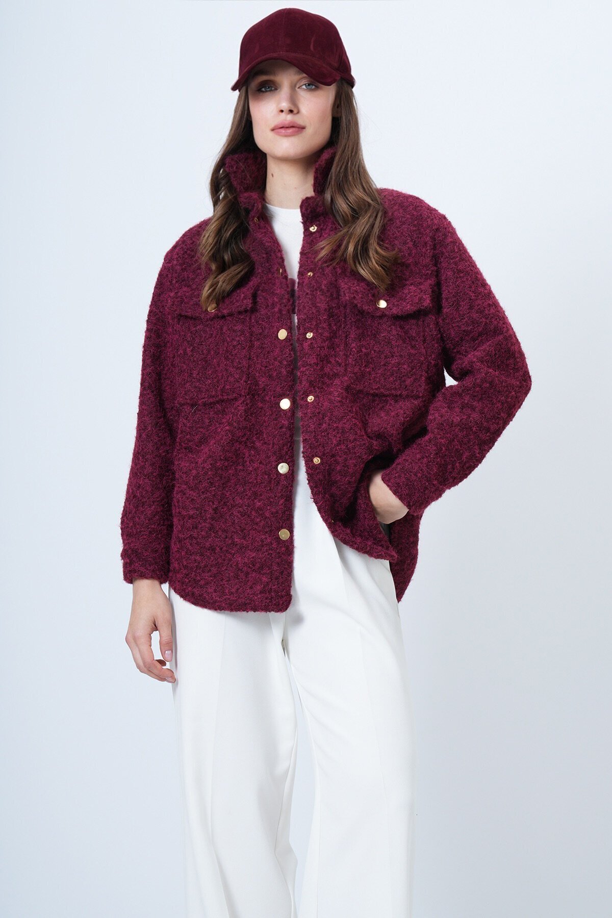 Buklet Dokulu Oversize Gömlek Ceket