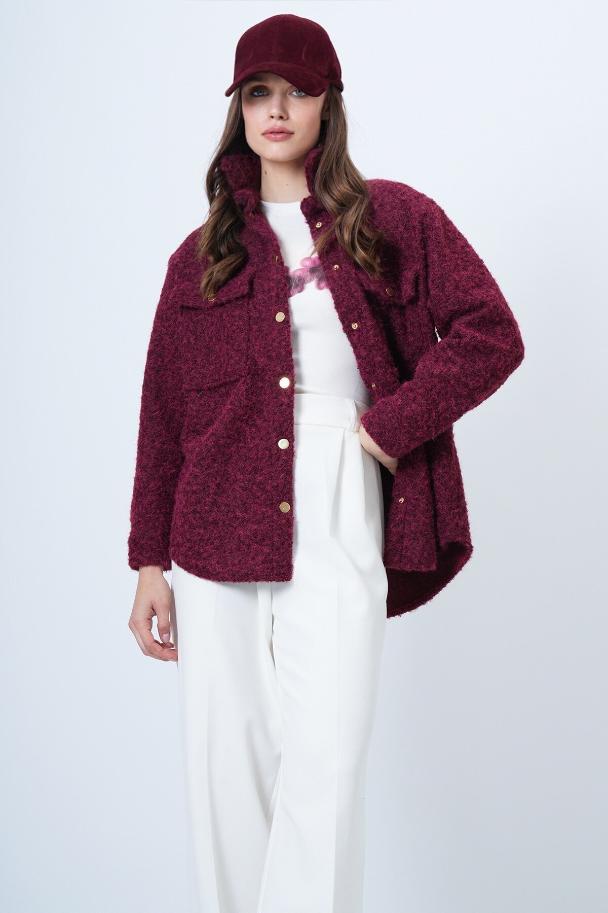 Buklet Dokulu Oversize Gömlek Ceket