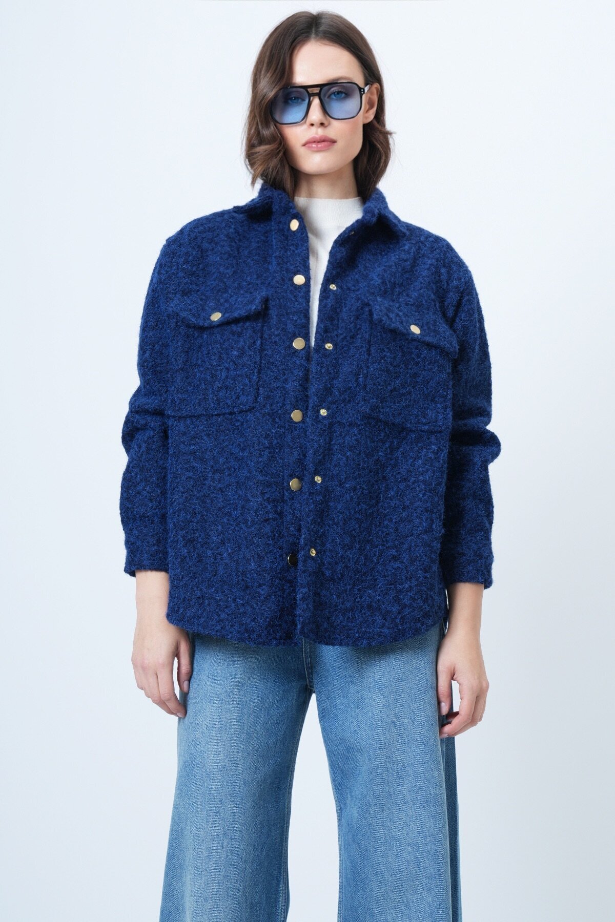 Buklet Dokulu Oversize Gömlek Ceket