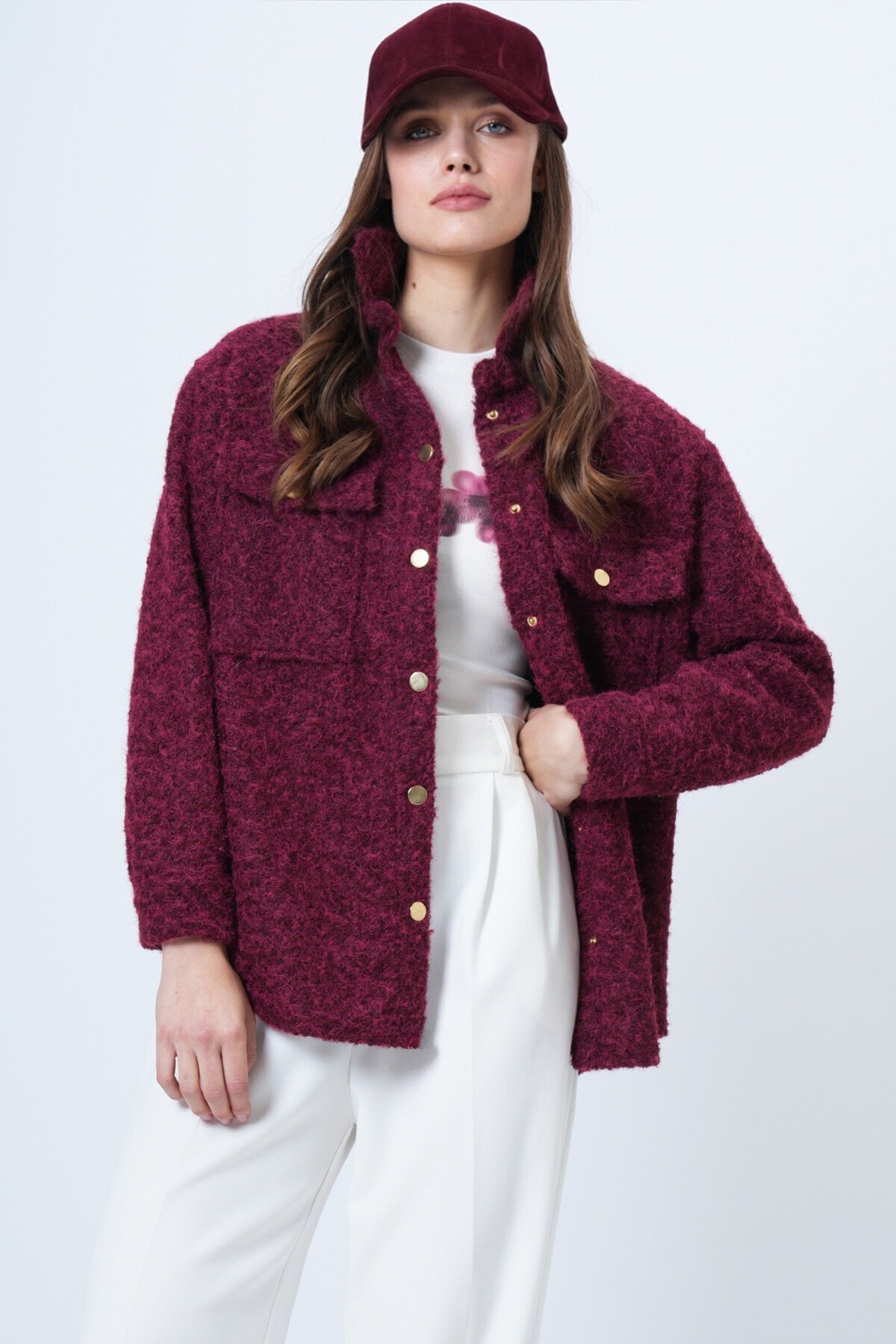 Buklet Dokulu Oversize Gömlek Ceket