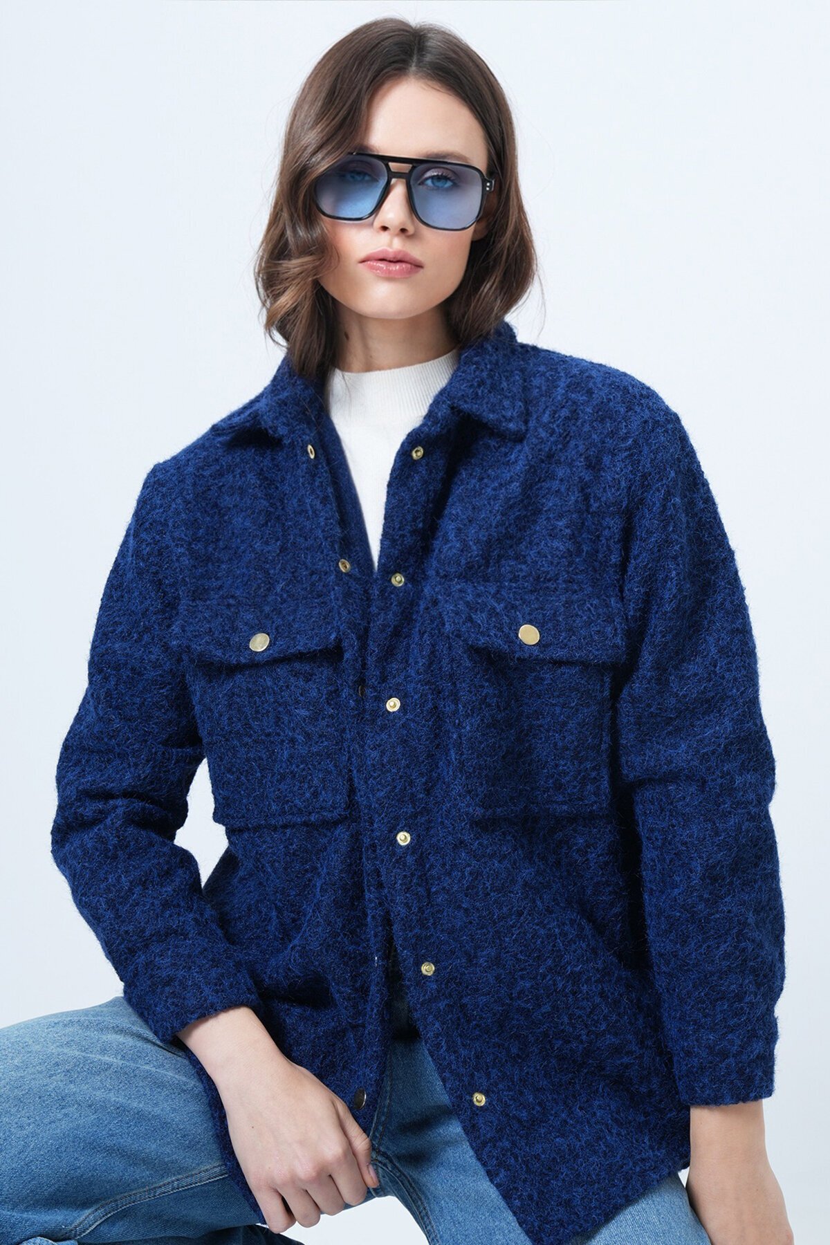 Buklet Dokulu Oversize Gömlek Ceket