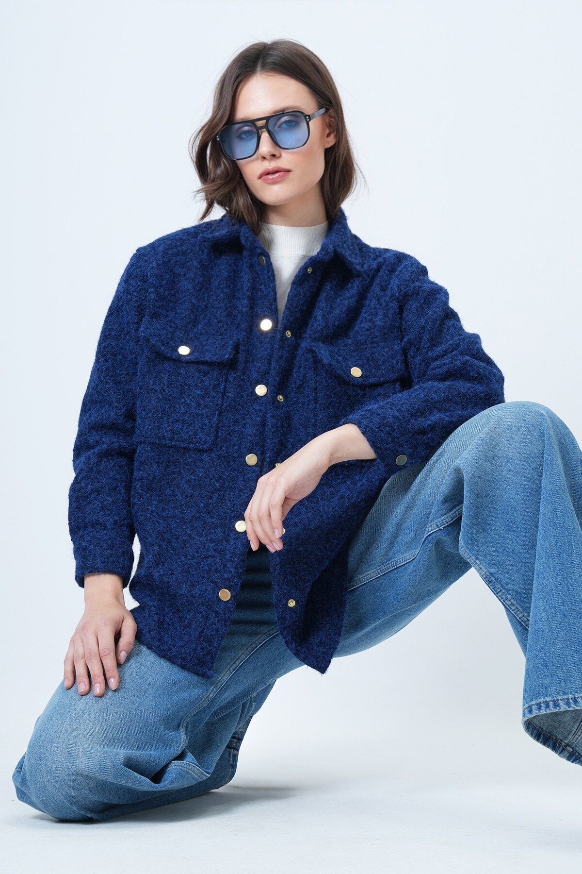 Buklet Dokulu Oversize Gömlek Ceket