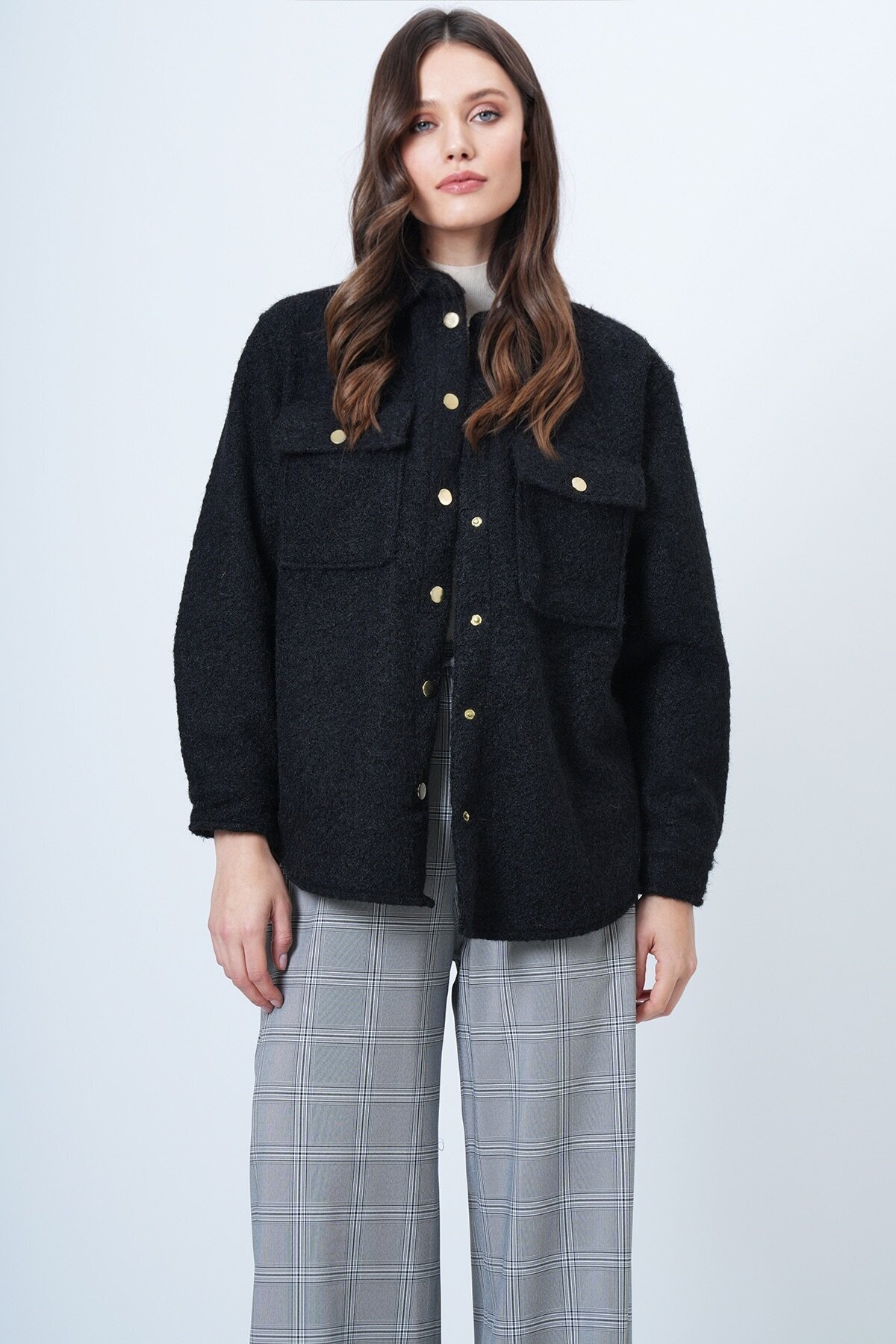 Buklet Dokulu Oversize Gömlek Ceket