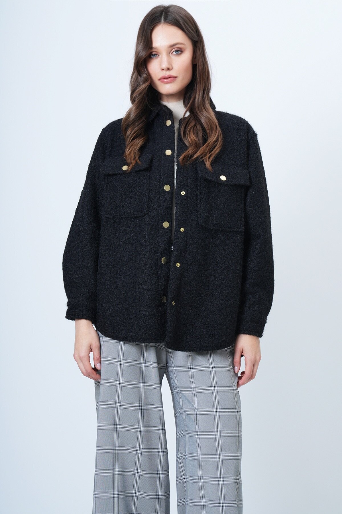 Buklet Dokulu Oversize Gömlek Ceket
