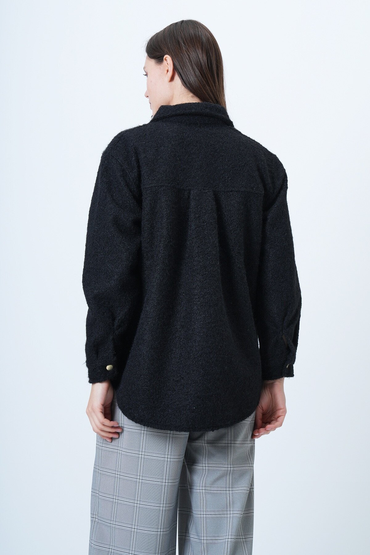 Buklet Dokulu Oversize Gömlek Ceket