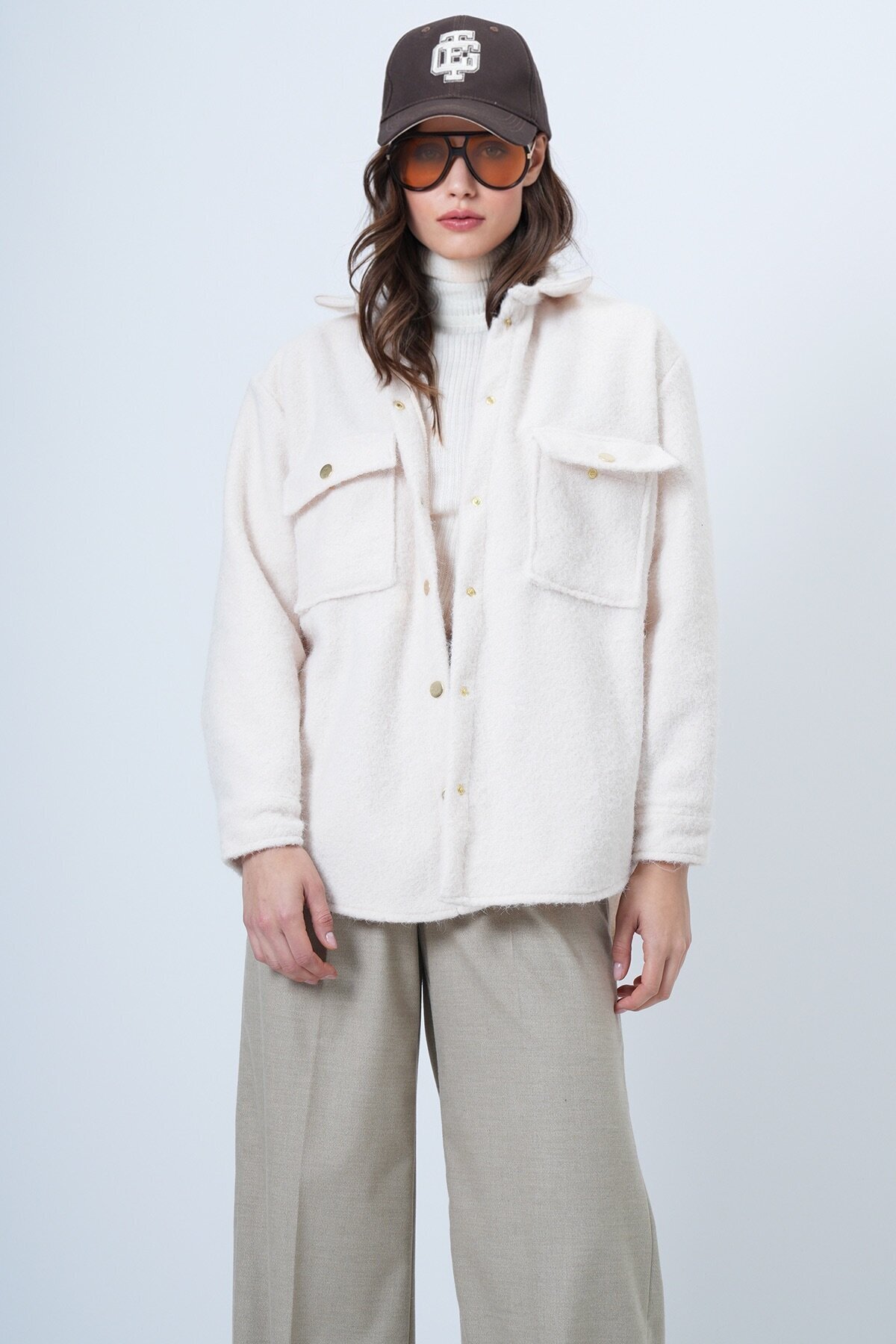 Buklet Dokulu Oversize Gömlek Ceket