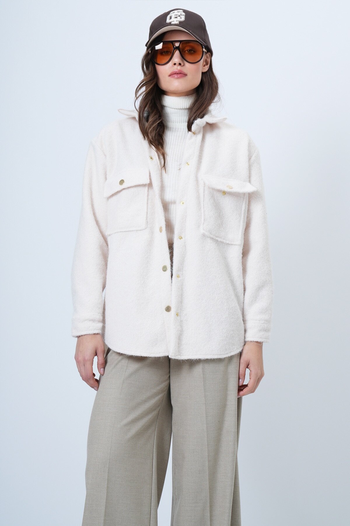 Buklet Dokulu Oversize Gömlek Ceket