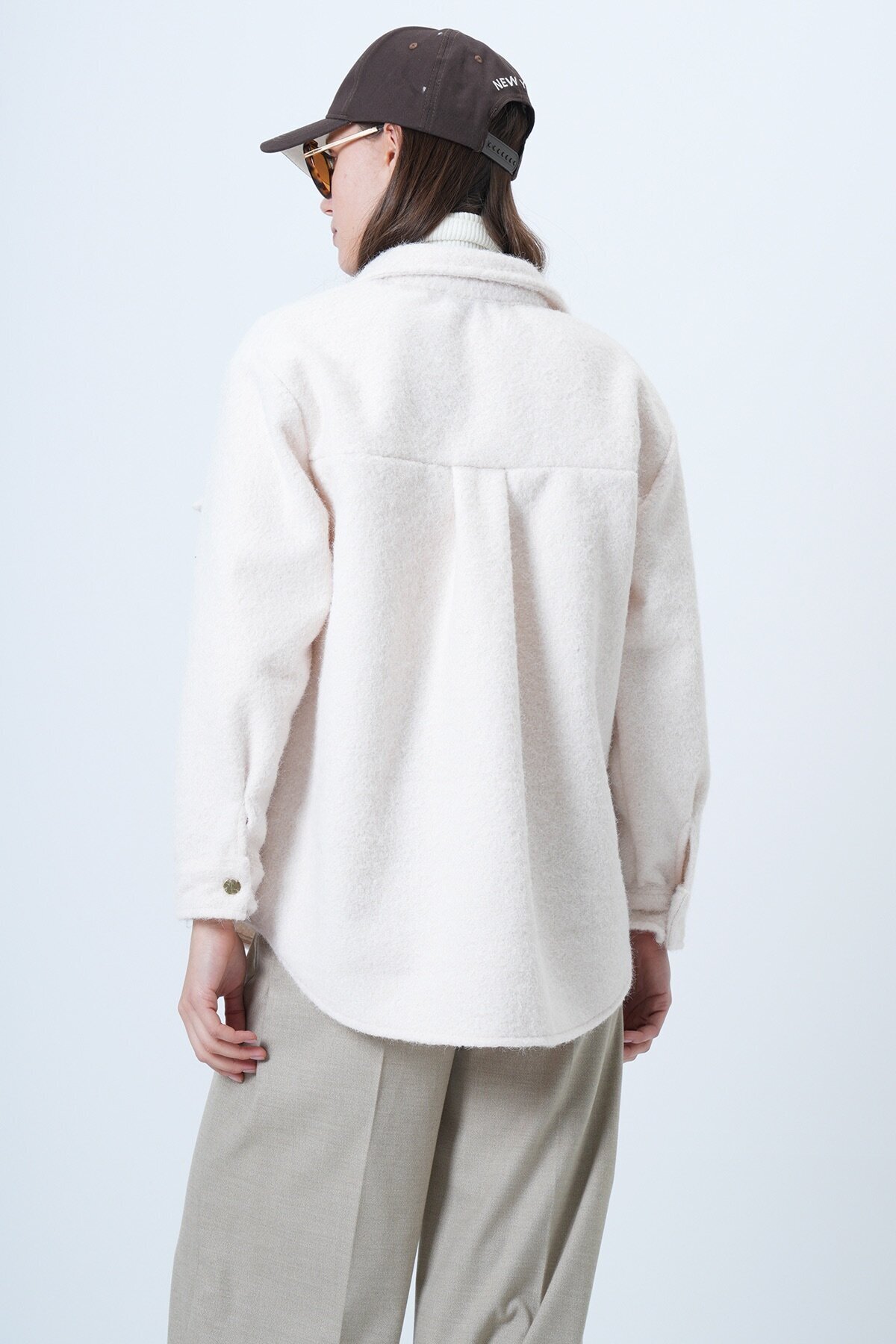 Buklet Dokulu Oversize Gömlek Ceket