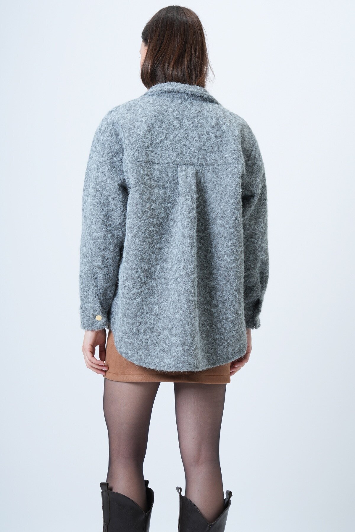Buklet Dokulu Oversize Gömlek Ceket