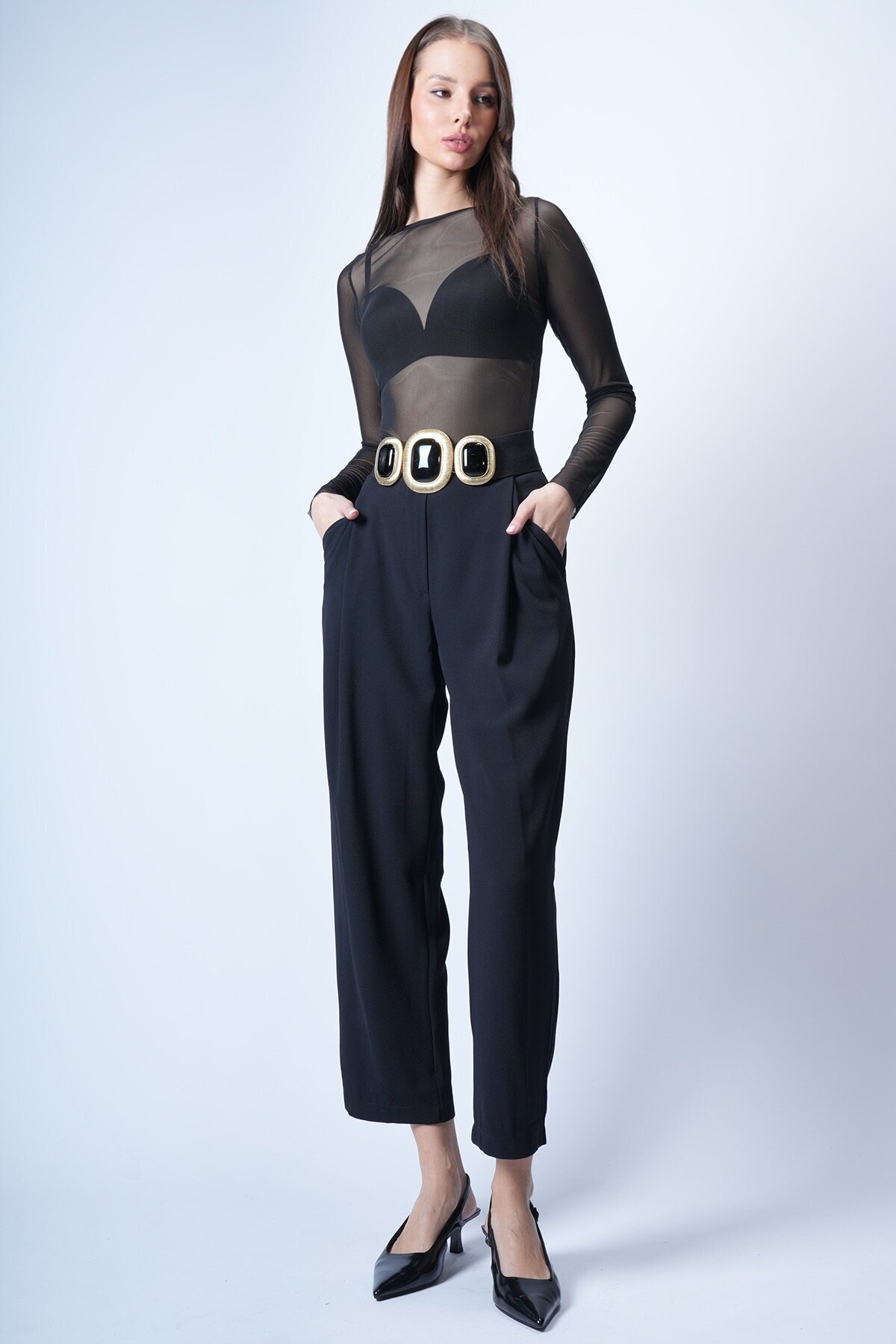 Siyah Cepli Palazzo Pantolon