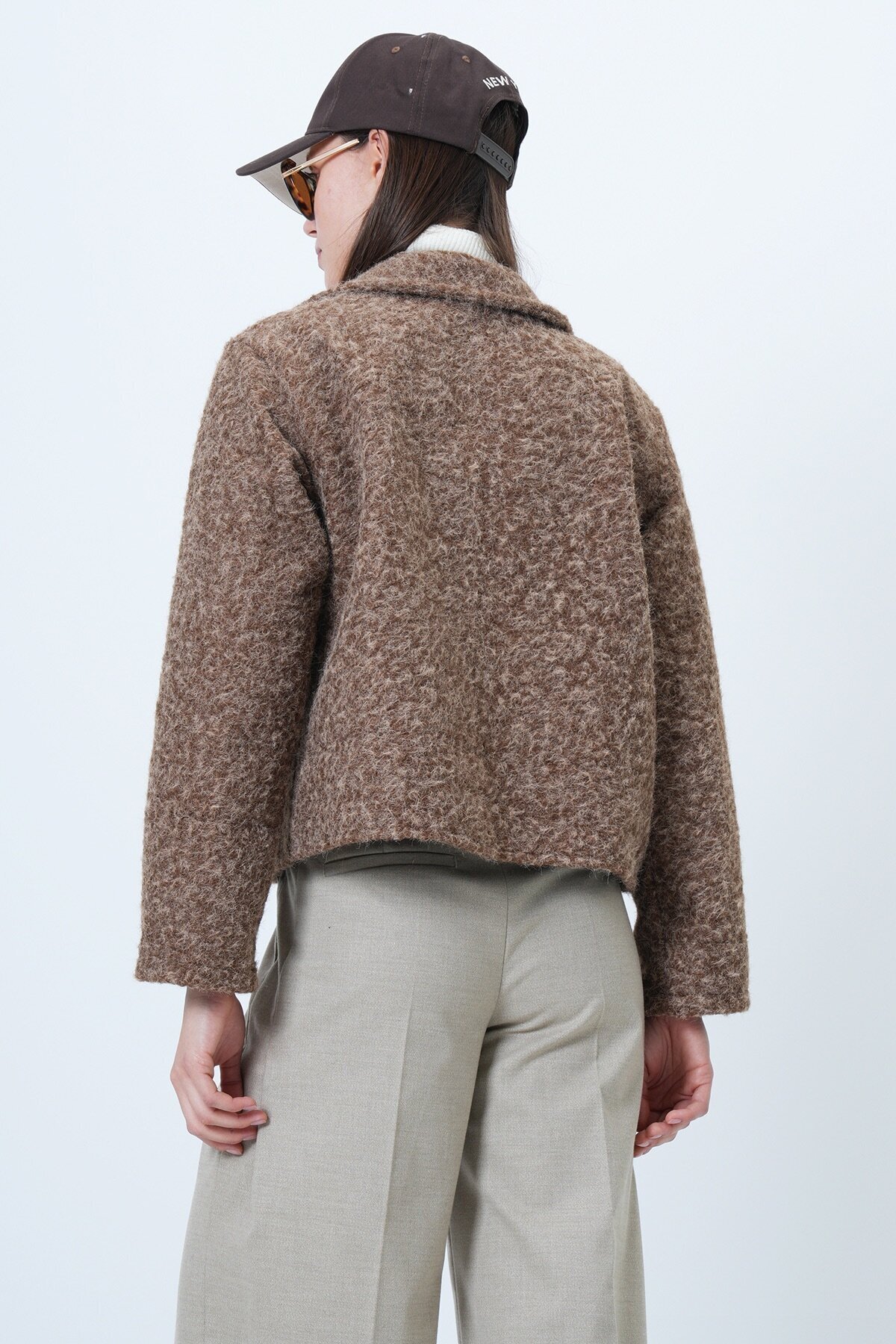 Çift Cepli Fermuar Kapamalı Buklet Ceket