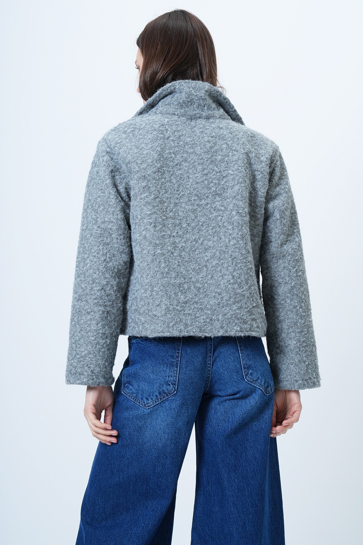 Çift Cepli Fermuar Kapamalı Buklet Ceket