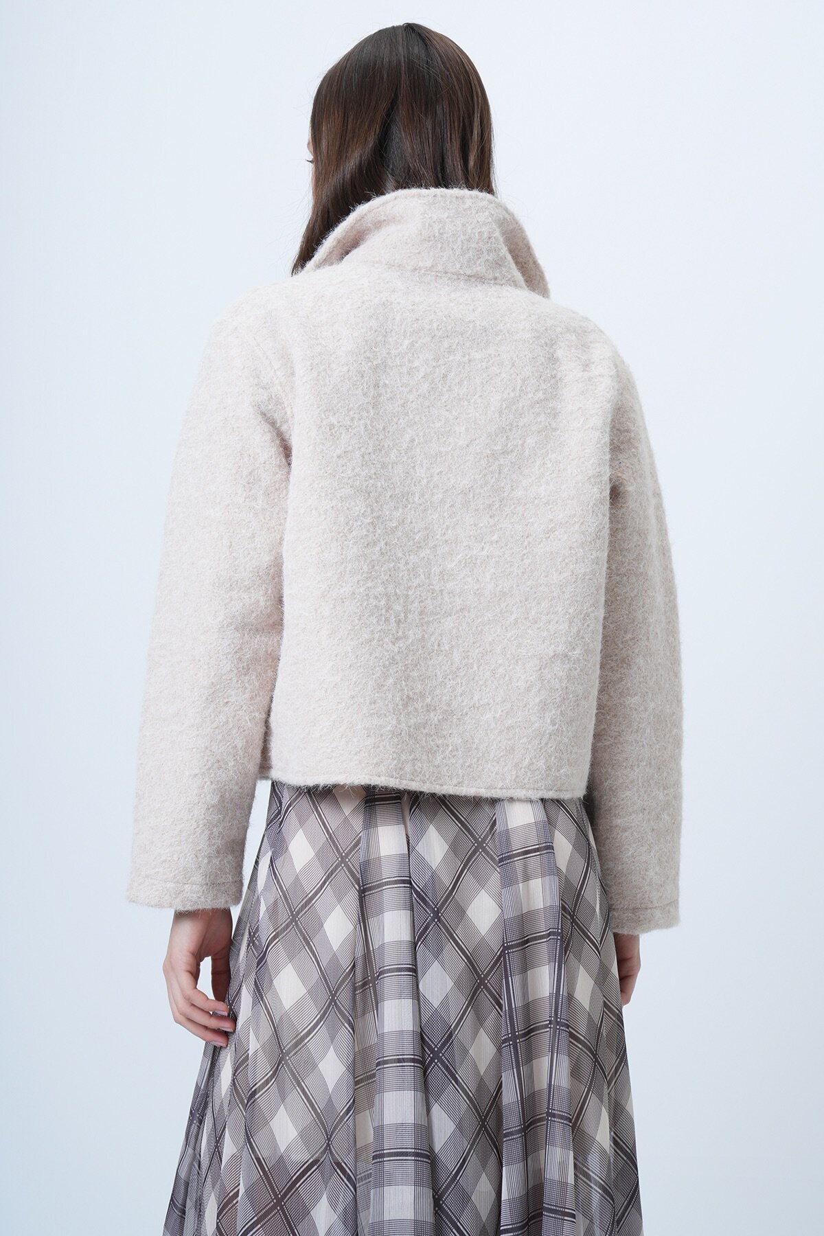 Çift Cepli Fermuar Kapamalı Buklet Ceket