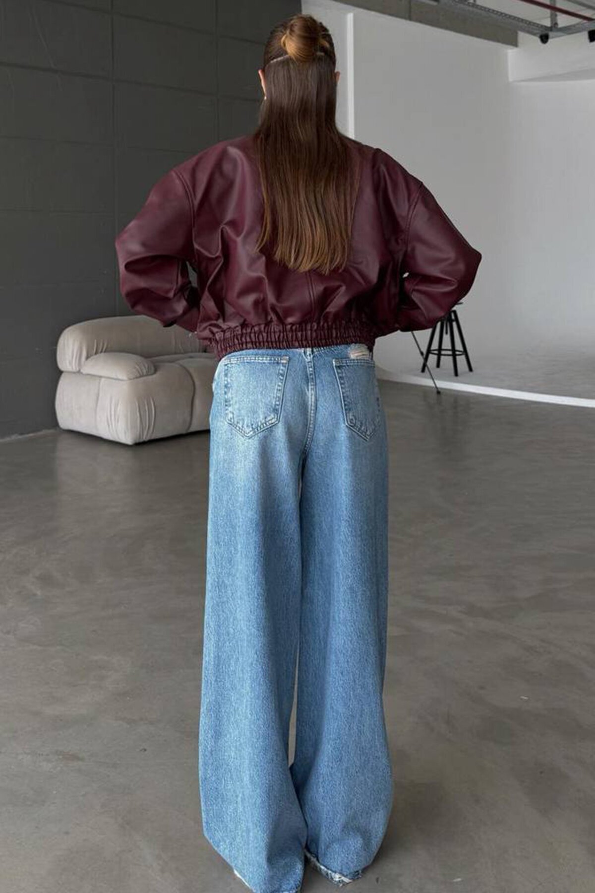 Çift Cepli Fermuarlı Bomber Suni Deri Ceket