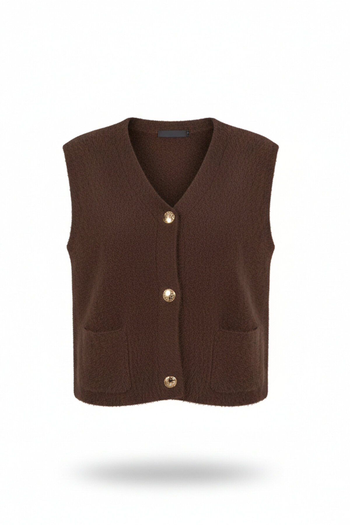 Çift Cepli Gold Düğmeli Yumoş Yelek