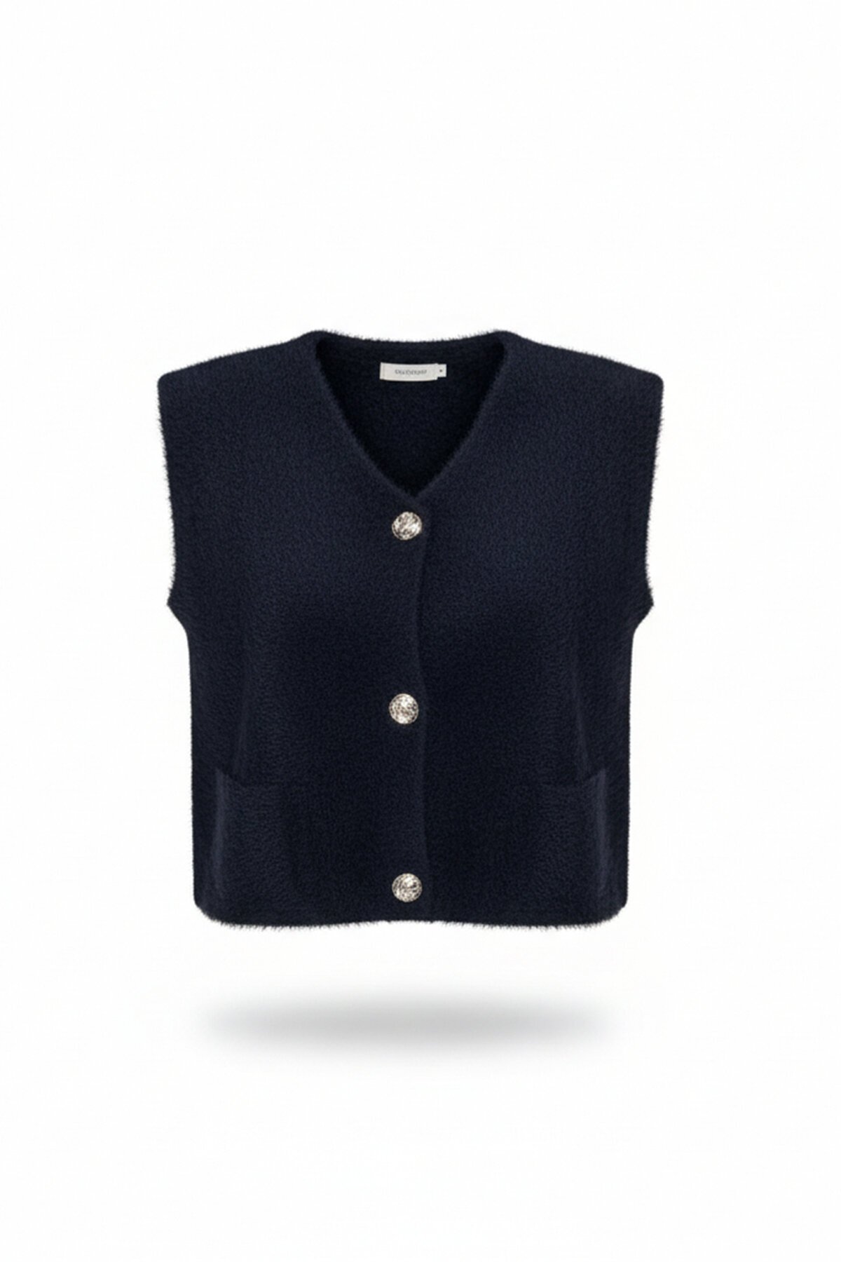 Çift Cepli Gold Düğmeli Yumoş Yelek