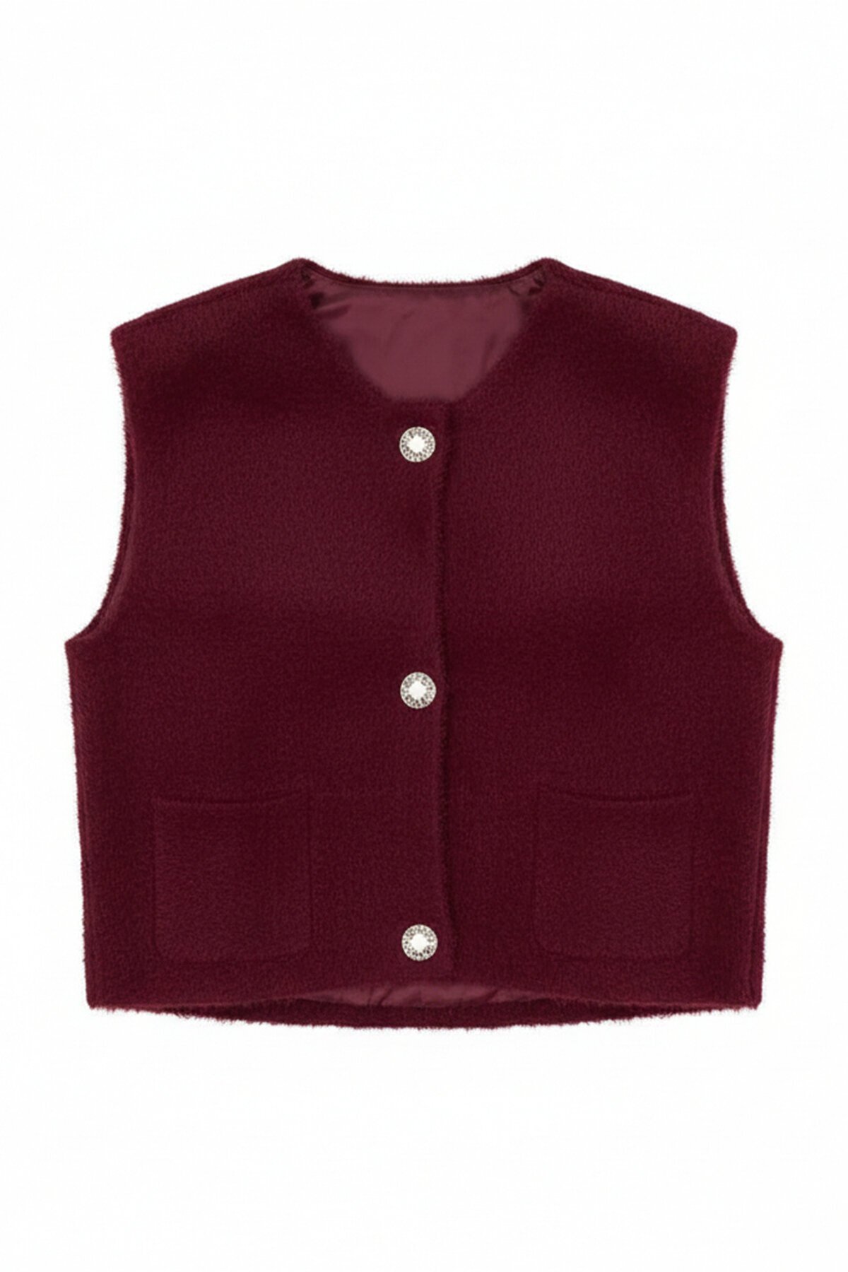 Çift Cepli Gold Düğmeli Yumoş Yelek