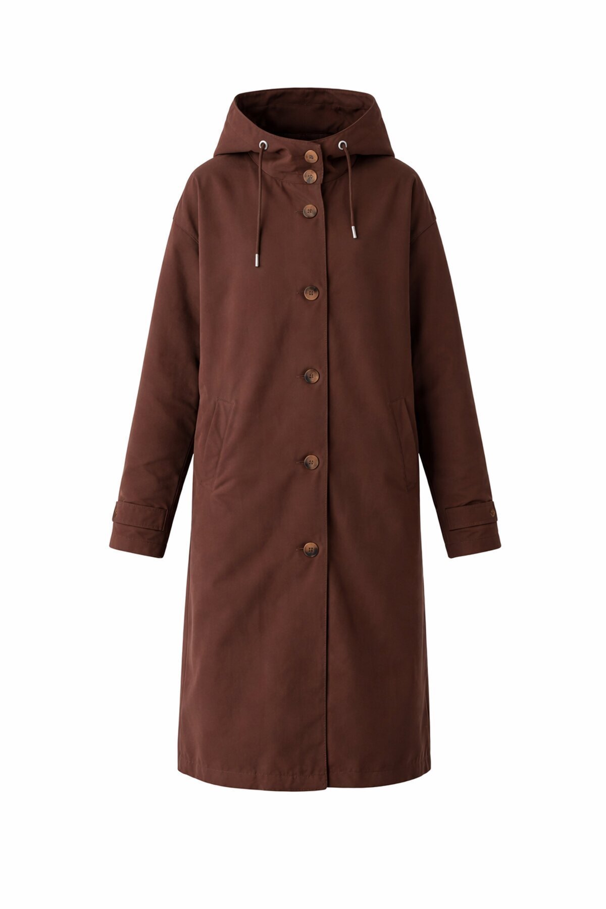 Çift Cepli Kapüşonlu Beli Bağlamalı Düğme Kapamalı Astarlı Trençkot