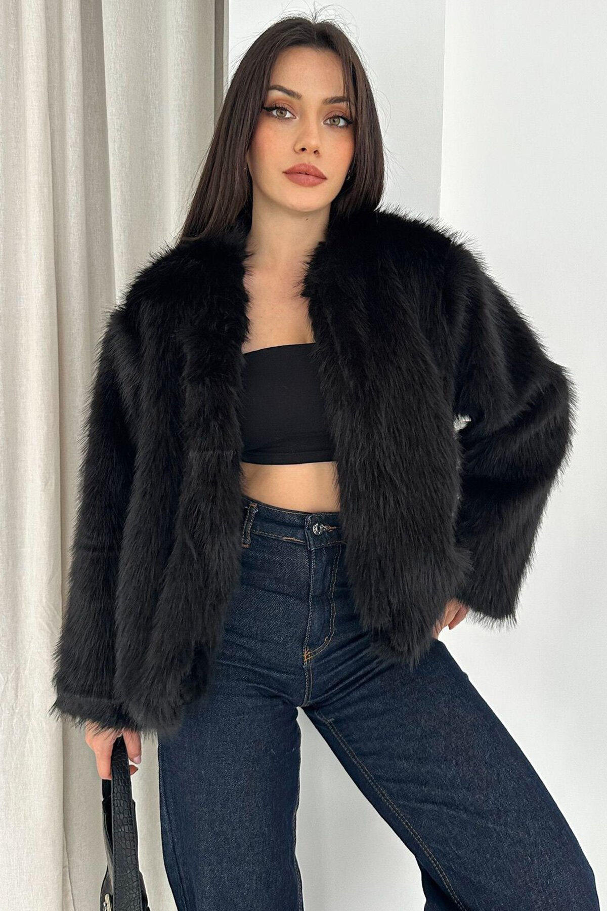 Çift Cepli Peluş Kürk Ceket