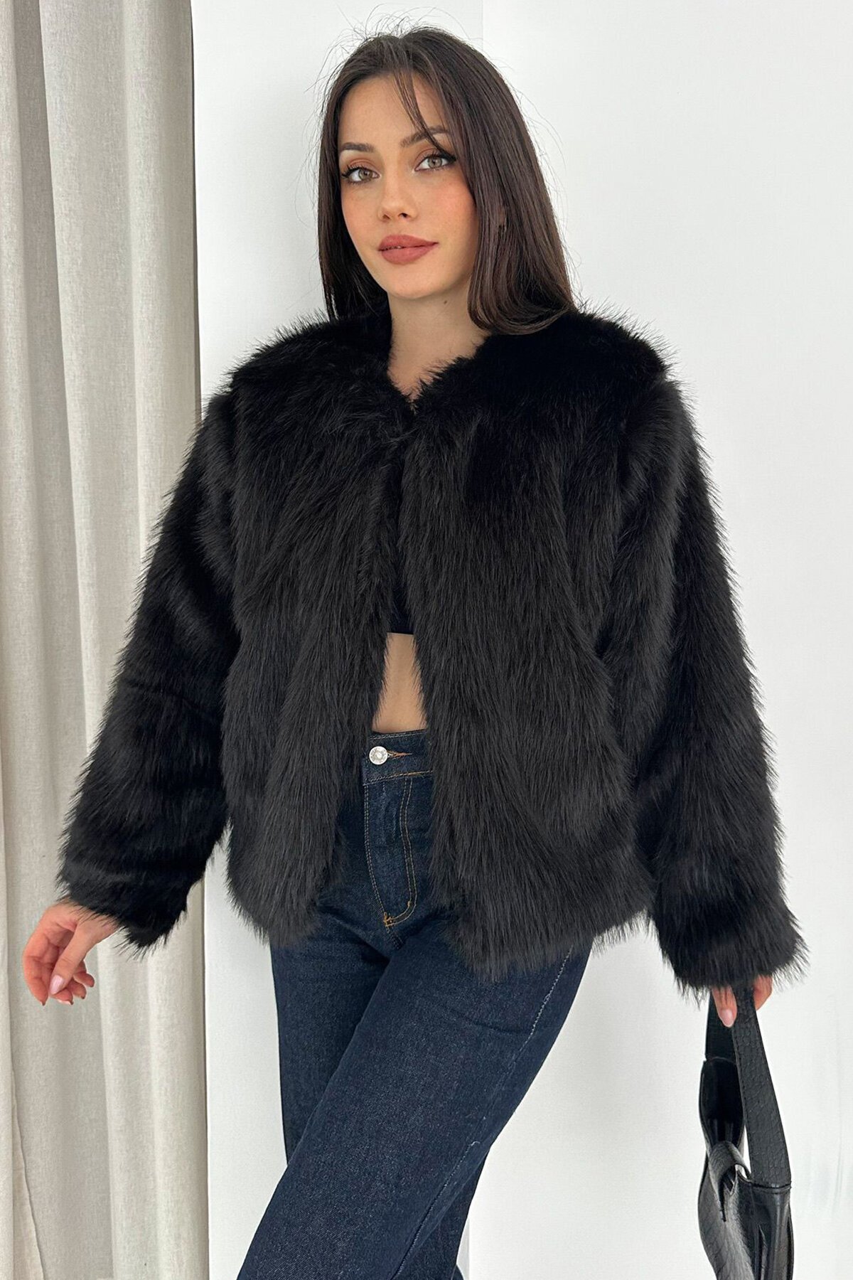 Çift Cepli Peluş Kürk Ceket