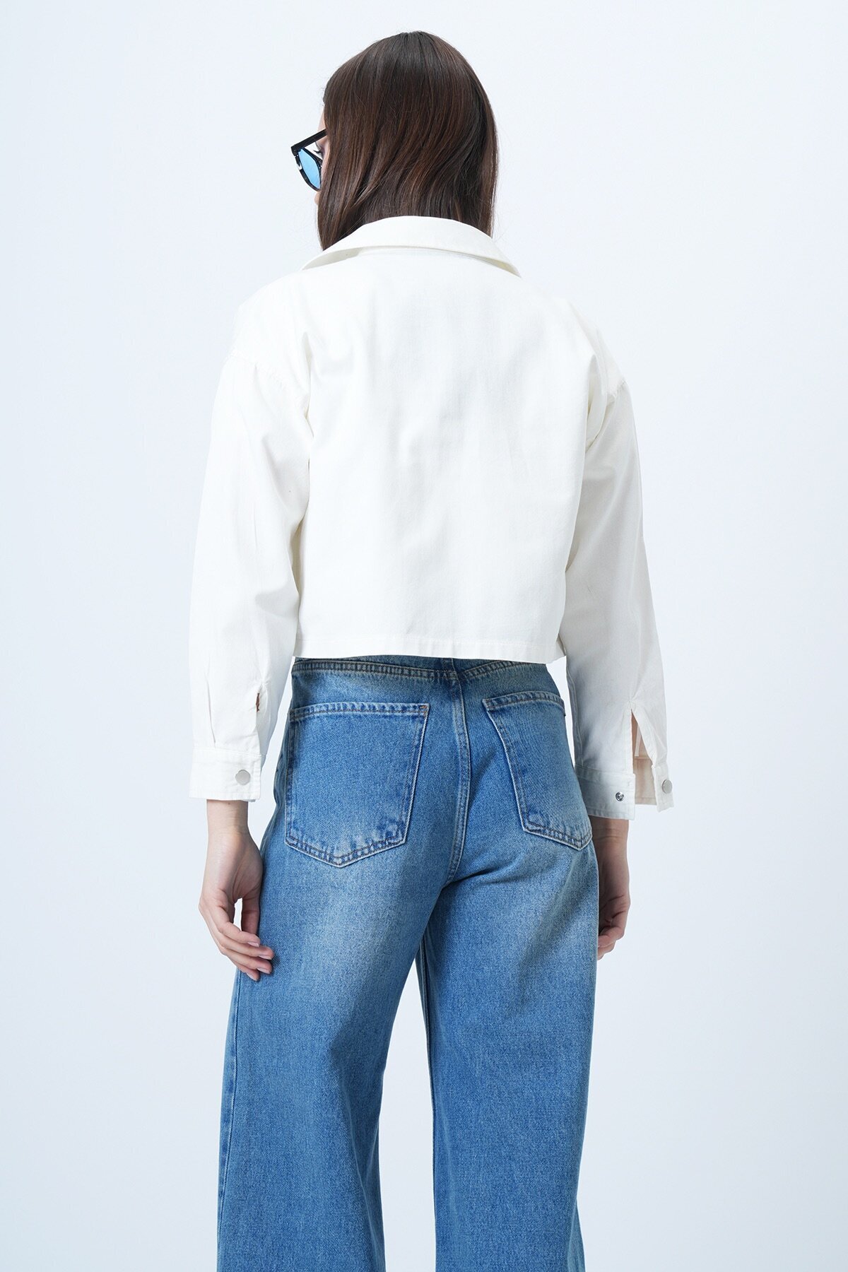 Çıt çıt kapamalı Çift Cepli Crop Ceket