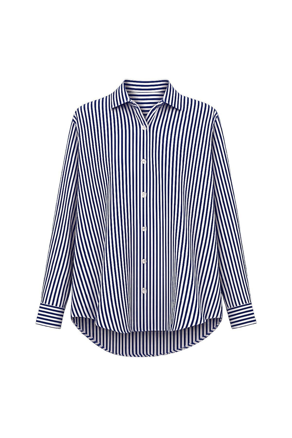 Mavi Çizgili Oversize Gömlek