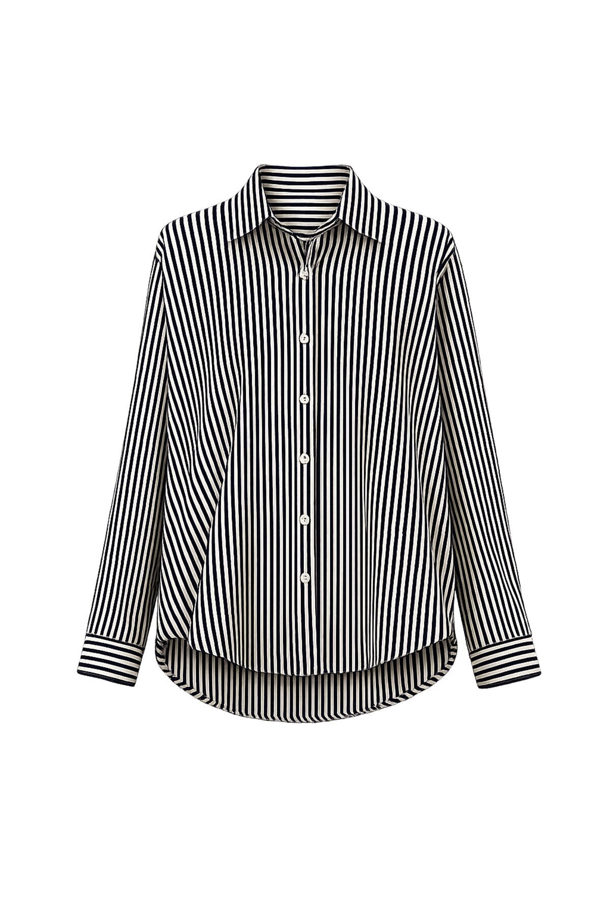 Siyah Çizgili Oversize Gömlek