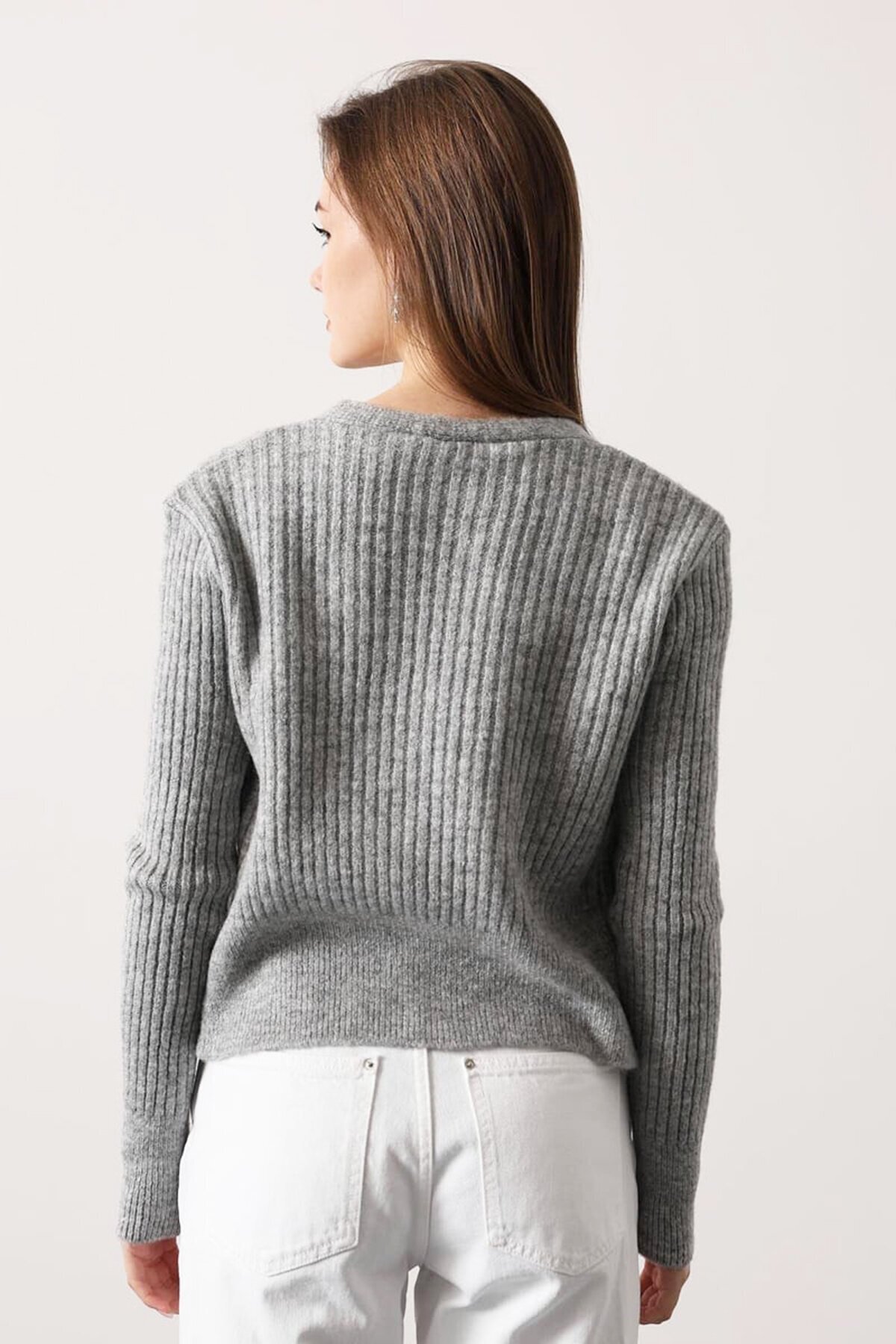 Dantel Detaylı Bluz ve Fitilli Hırka Triko Takım