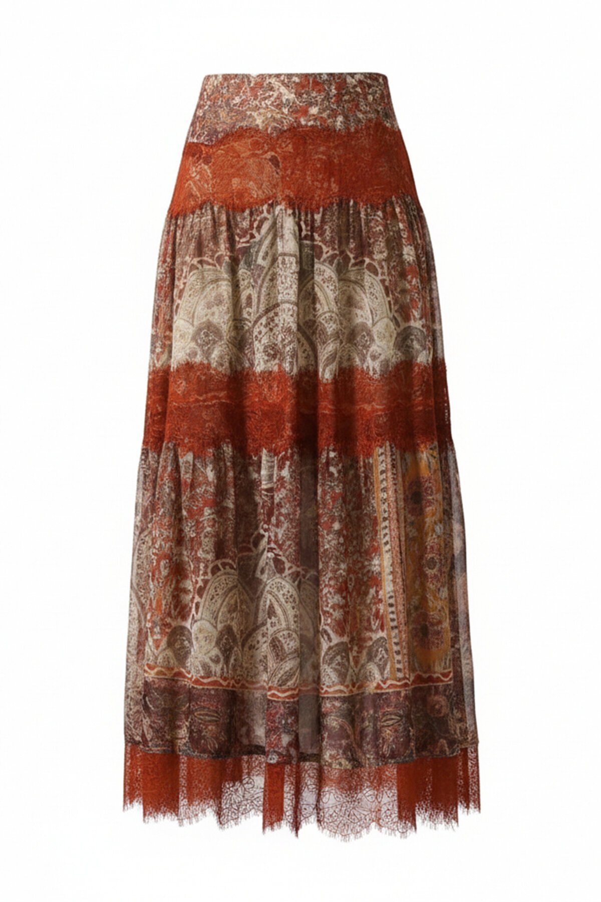 Dantel Detaylı Desenli Maxi Etek