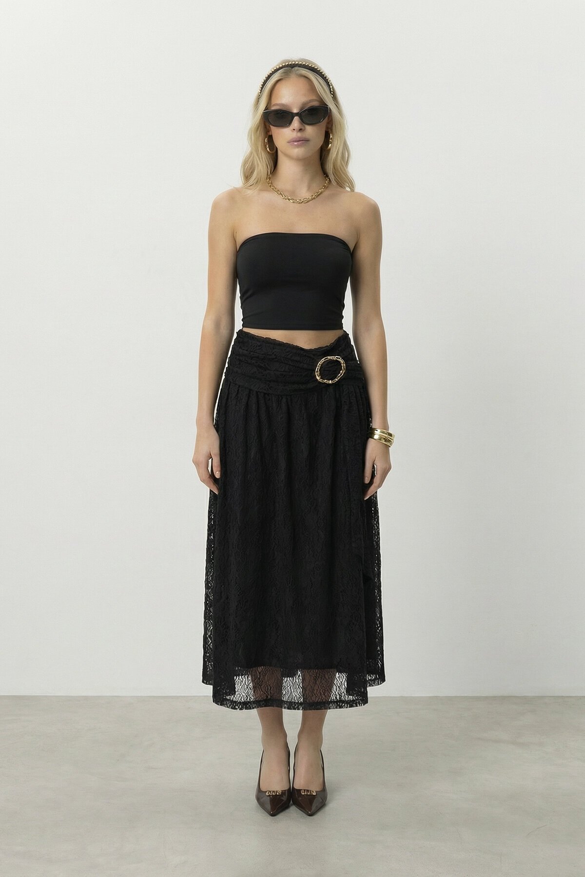 Dantel Detaylı Midi Boy Etek