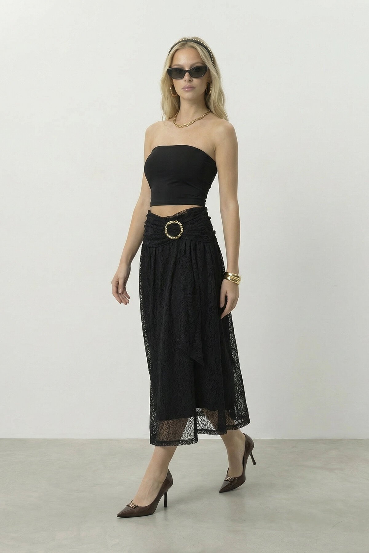 Dantel Detaylı Midi Boy Etek