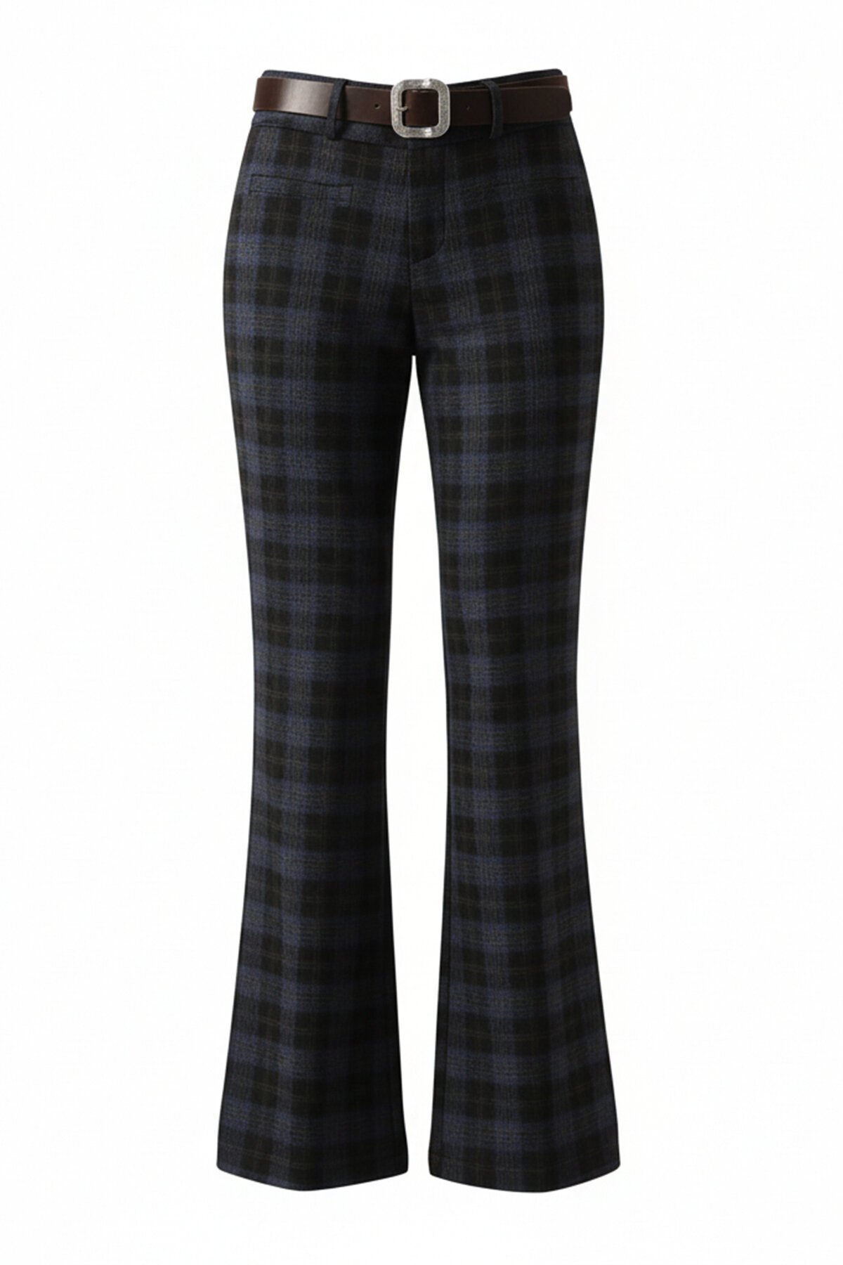 Kemerli Ekoseli İspanyol Paça Pantolon