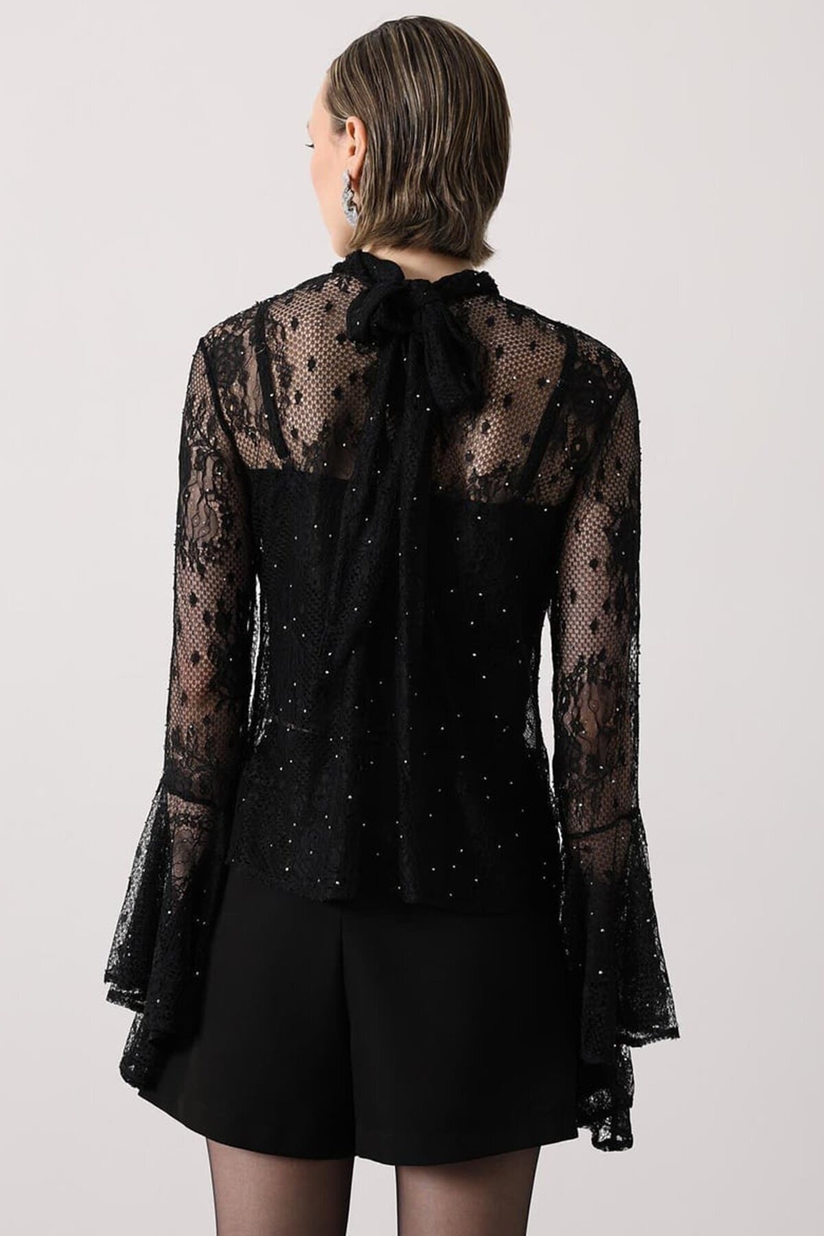 Dantelli Volan Kol Transparan Atletli Bluz