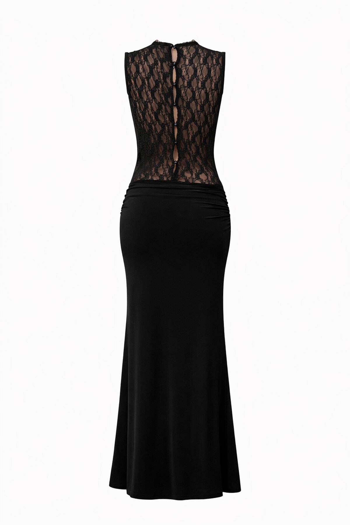 Degaje Yaka Tül Sırtı Tül Dekolteli Elbise