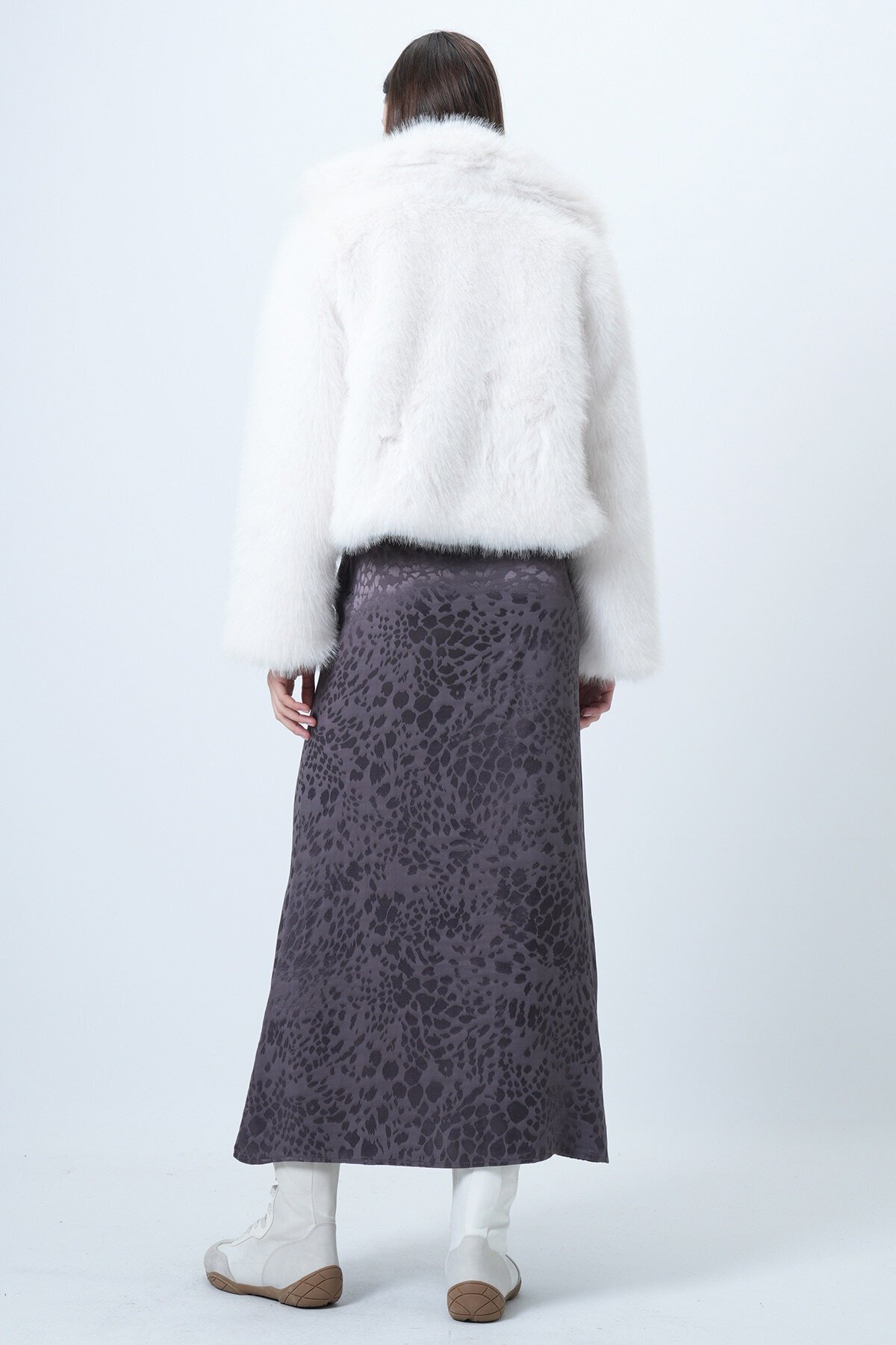 Desenli Fermuar Kapamalı Midi Boy Etek