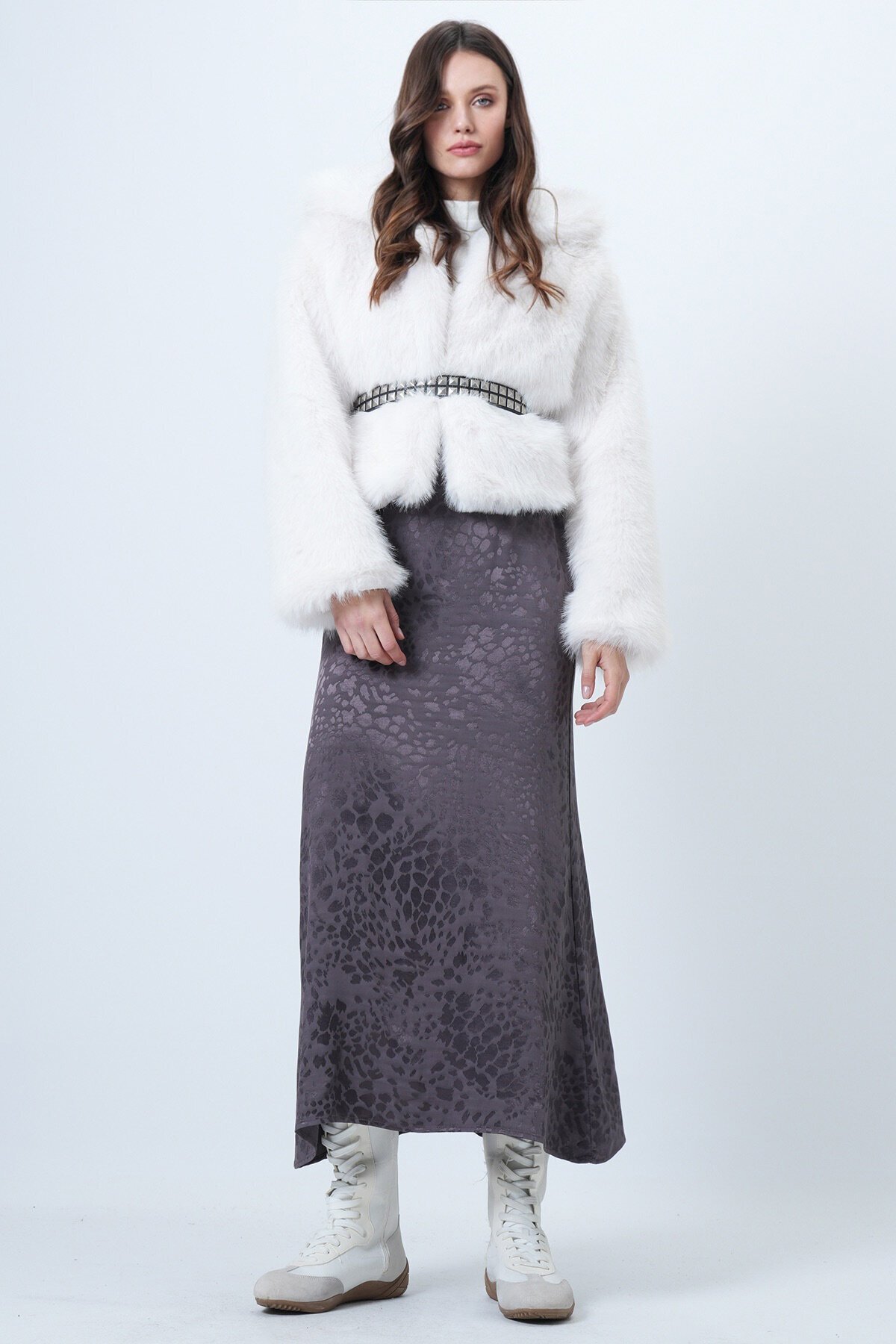 Desenli Fermuar Kapamalı Midi Boy Etek