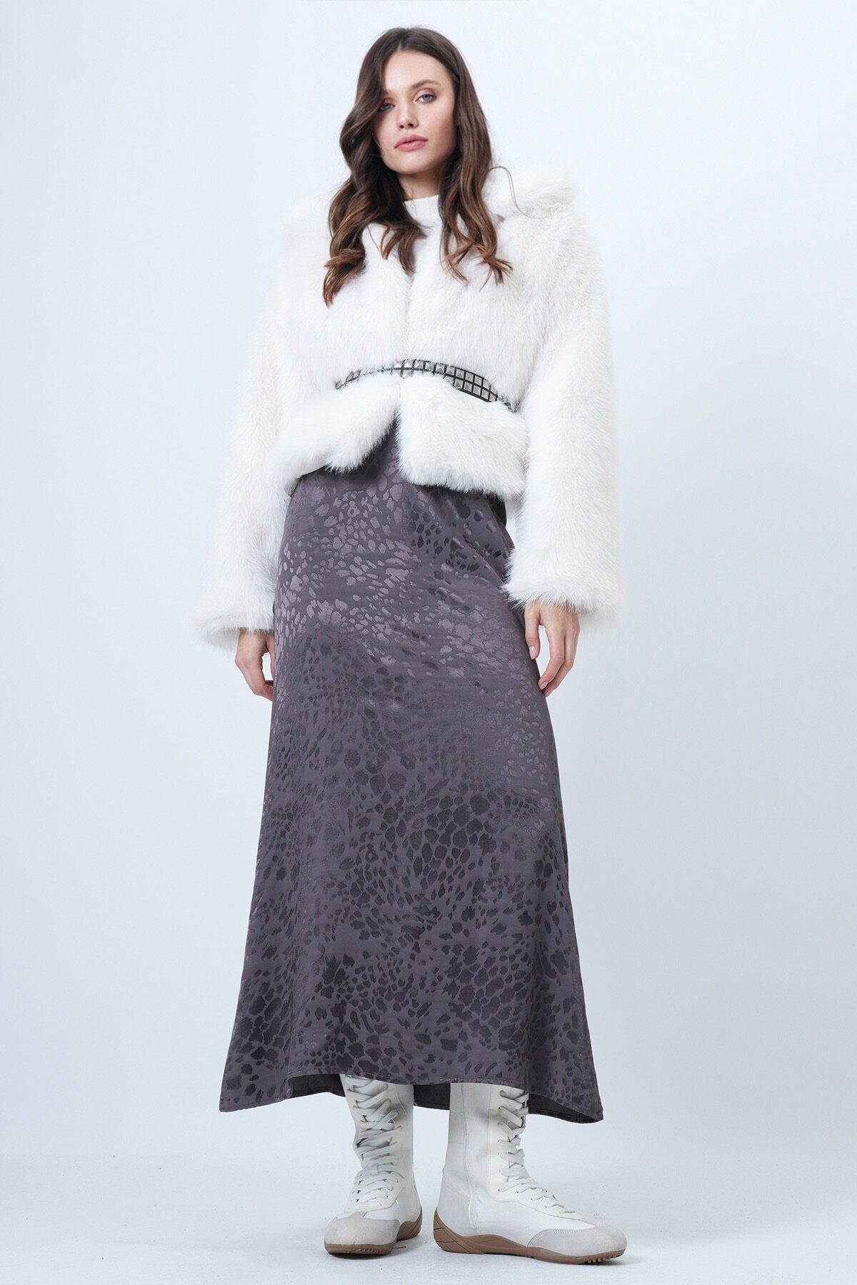 Desenli Fermuar Kapamalı Midi Boy Etek