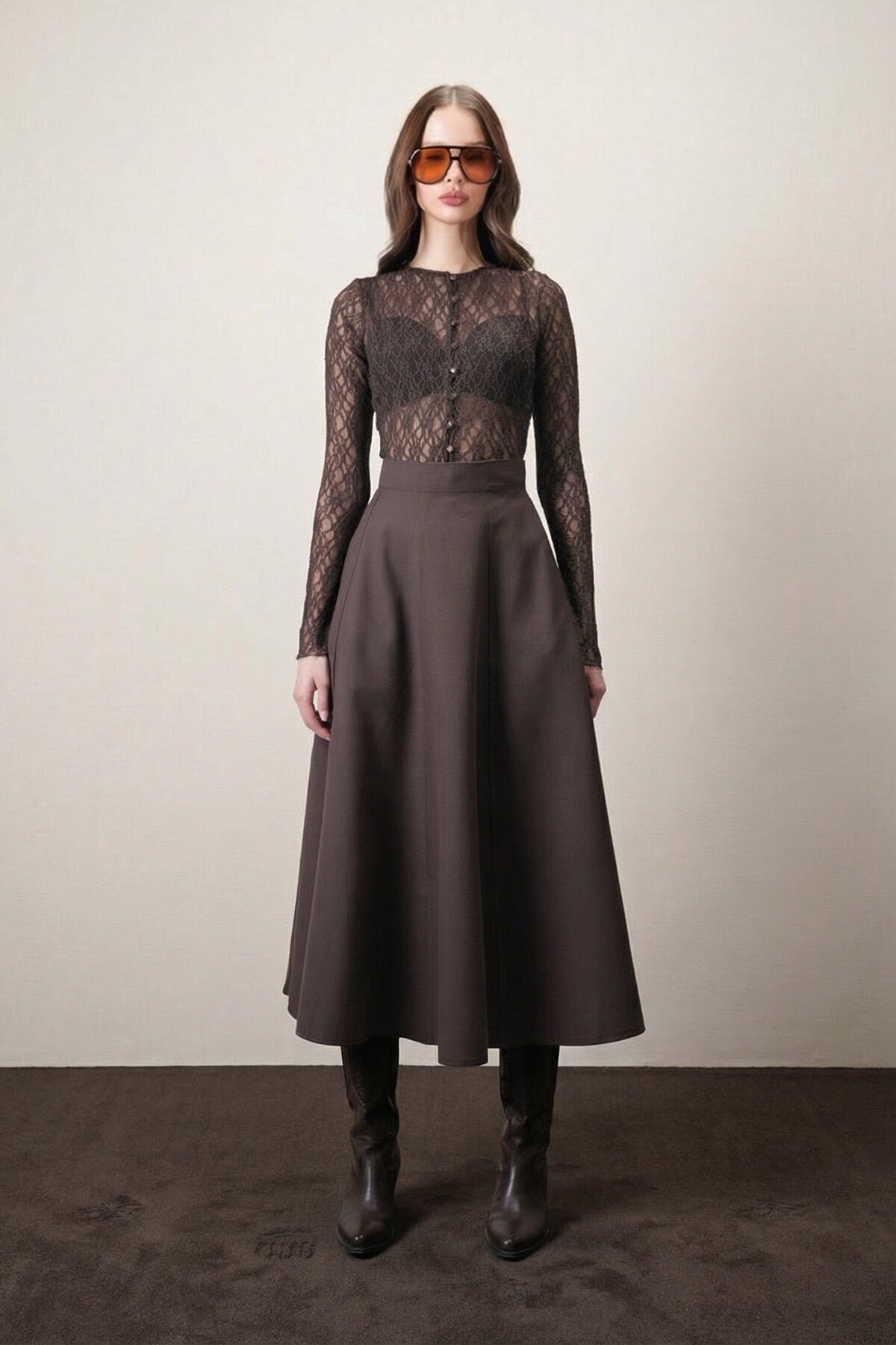 Kahverengi Dokulu Maxi Etek