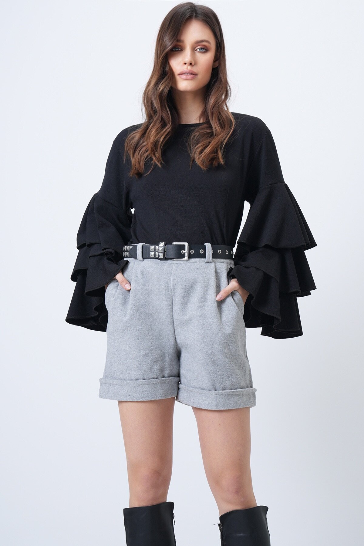 Duble Paça Çift Cepli Kışlık Kaşe Şort