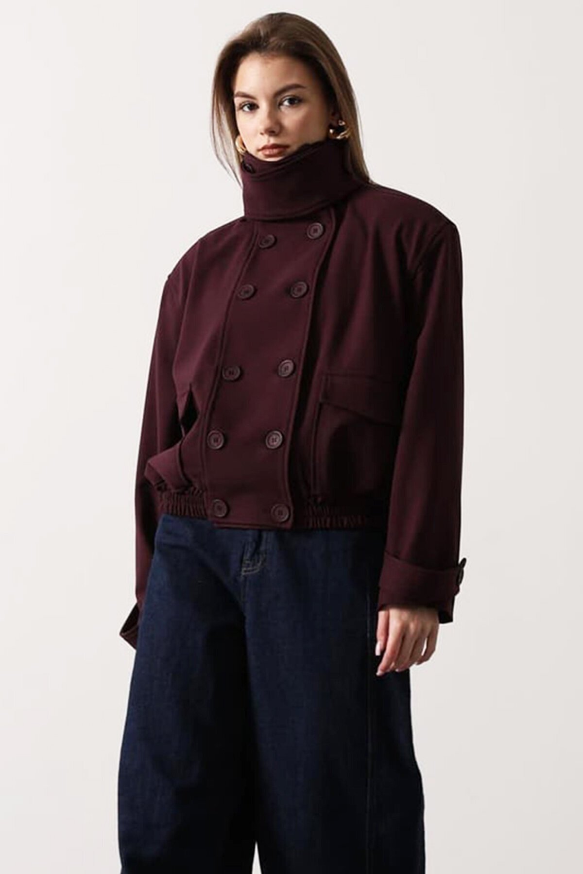 Düğme Kapamalı Çift Cepli Astarlı Bomber Ceket