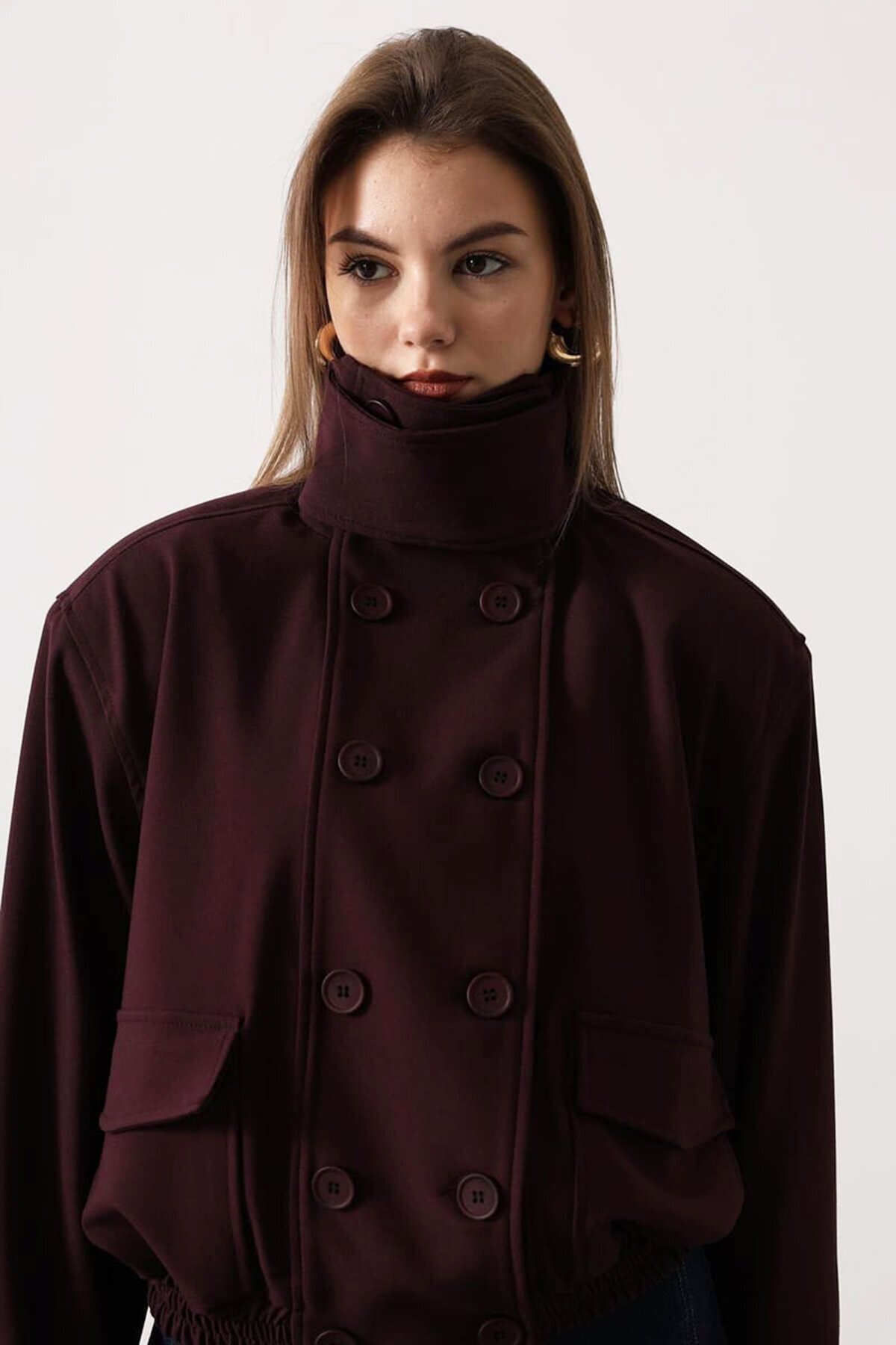 Düğme Kapamalı Çift Cepli Astarlı Bomber Ceket