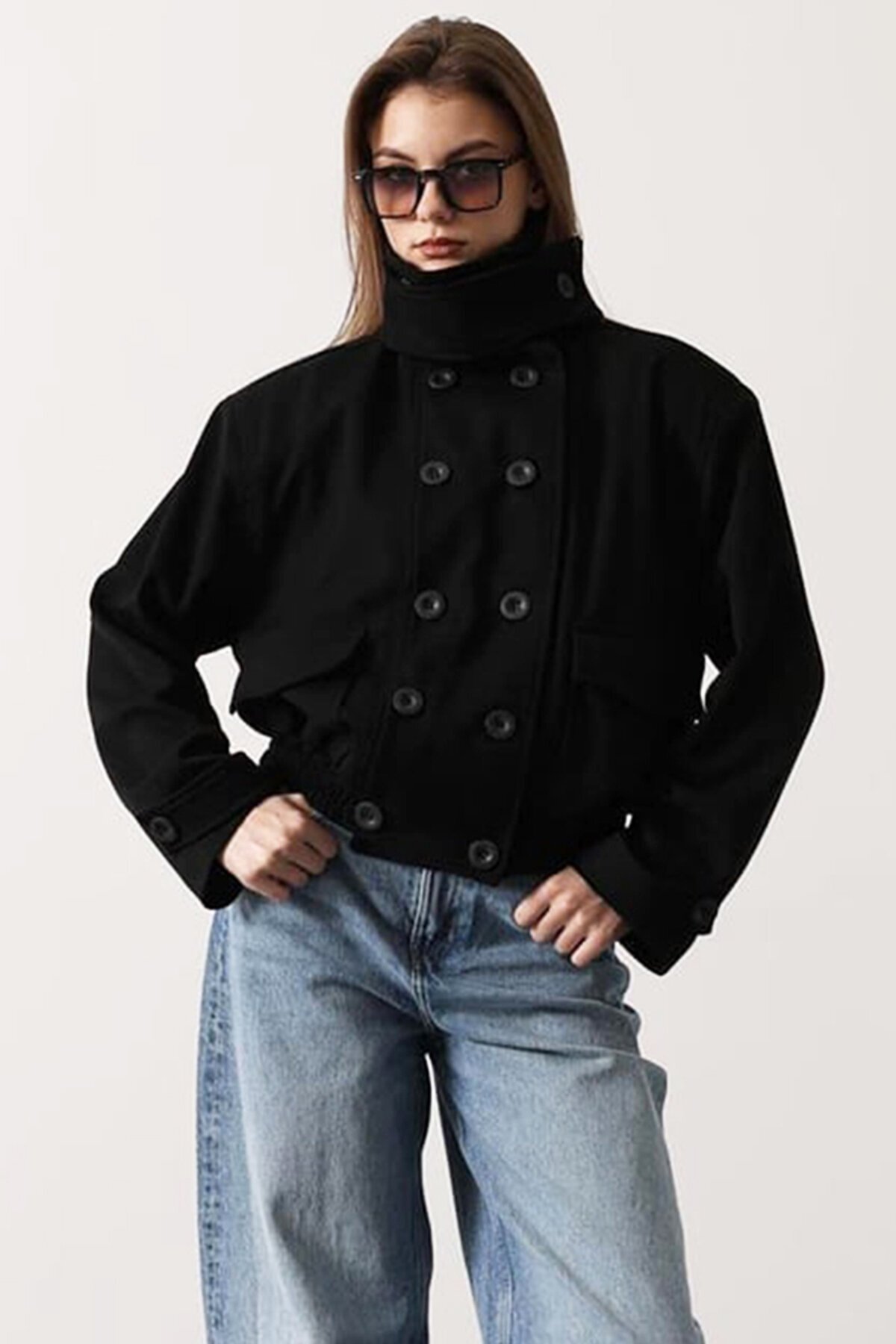 Düğme Kapamalı Çift Cepli Astarlı Bomber Ceket
