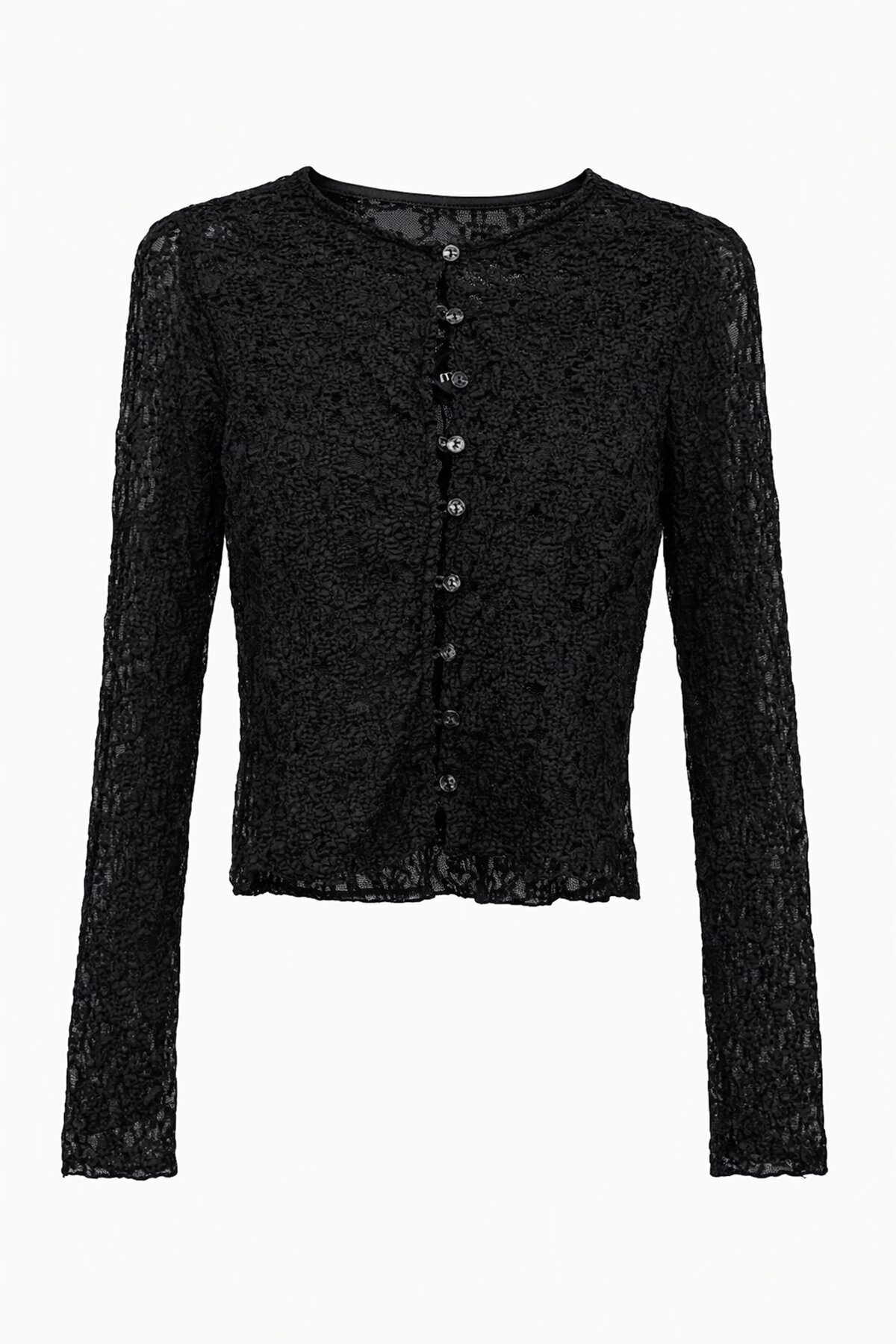 Siyah Düğmeli Dantel Bluz