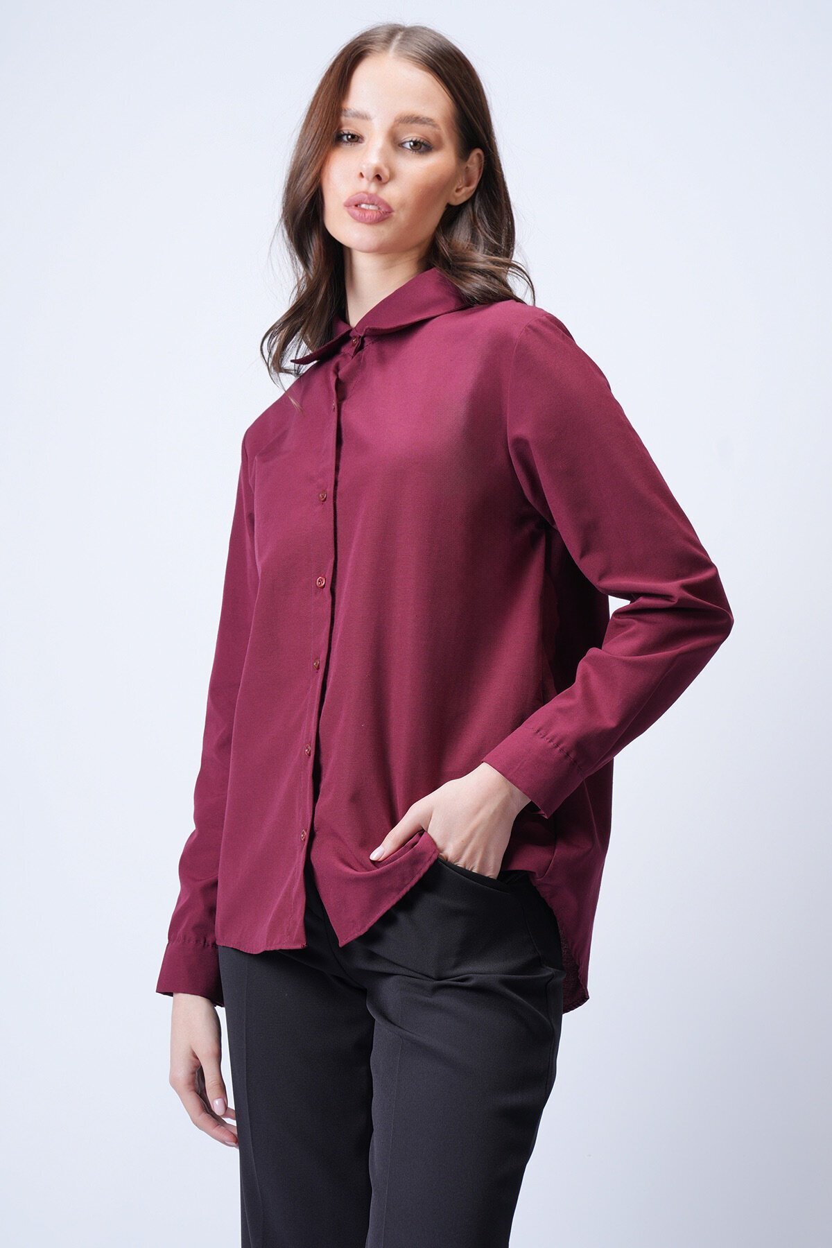 Bordo Düz Kesim Gömlek