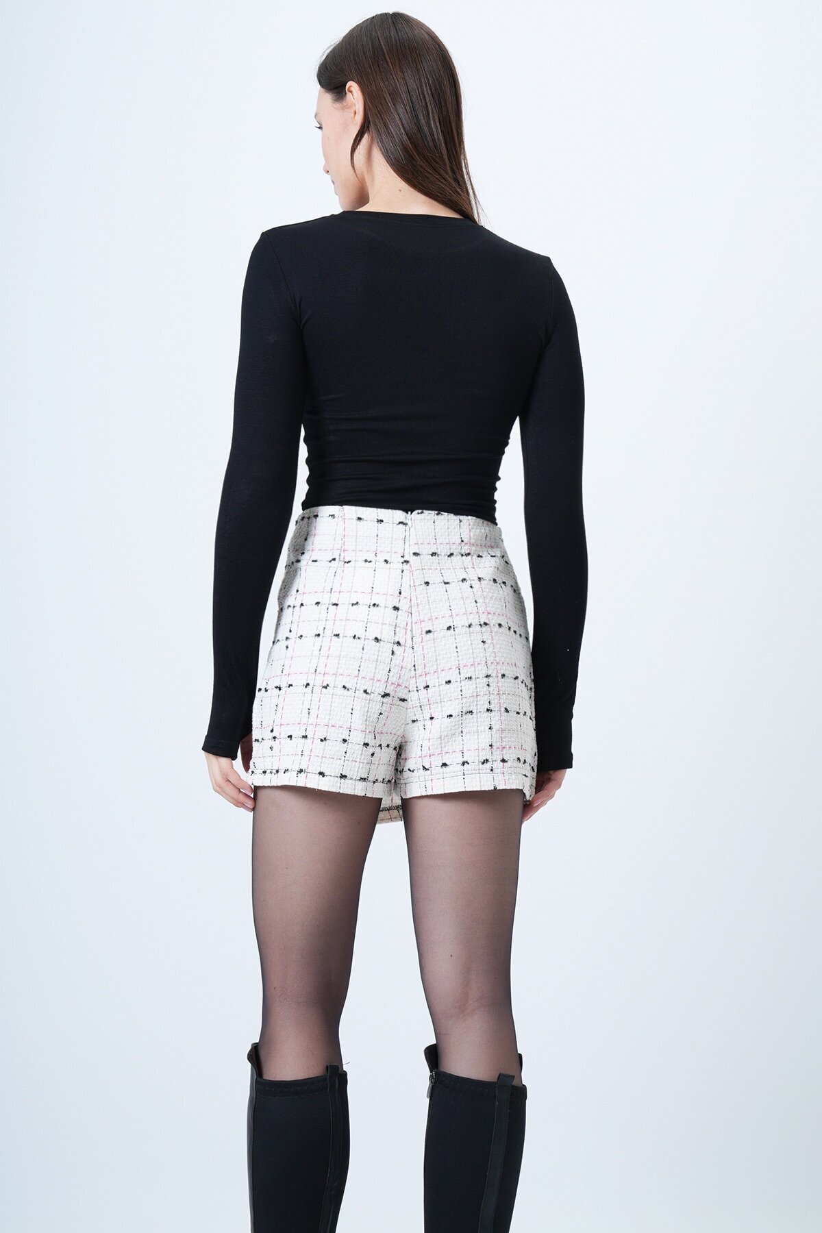 Ekose Desenli Tweed Şort Etek