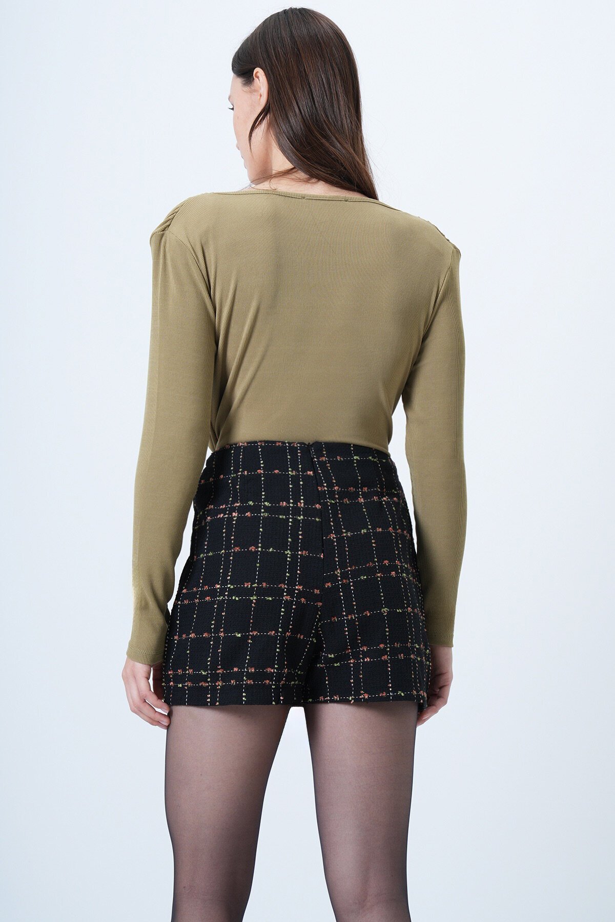 Ekose Desenli Tweed Şort Etek