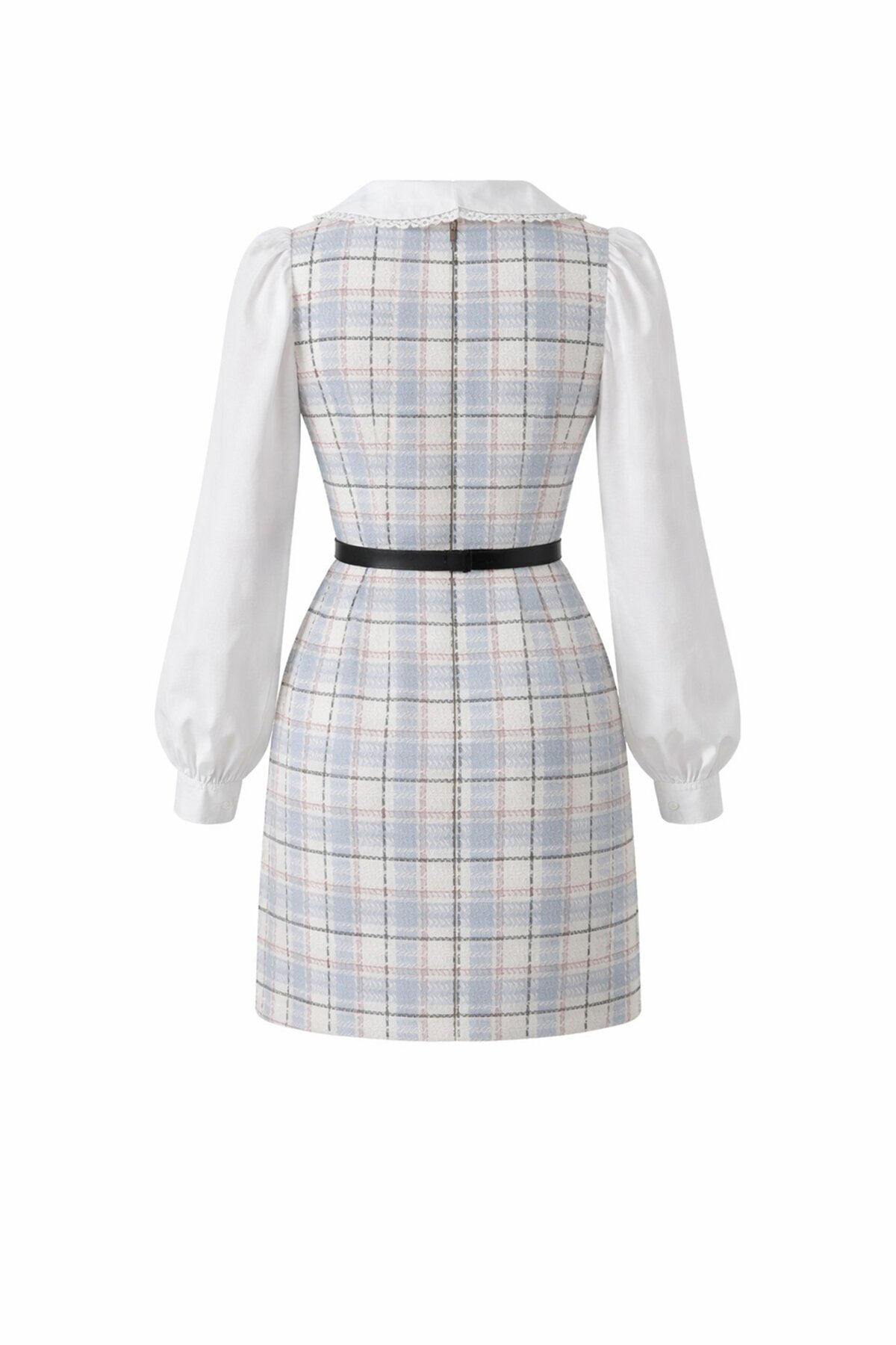 Ekoseli Bebe Yaka Mini Boy Kemerli Elbise