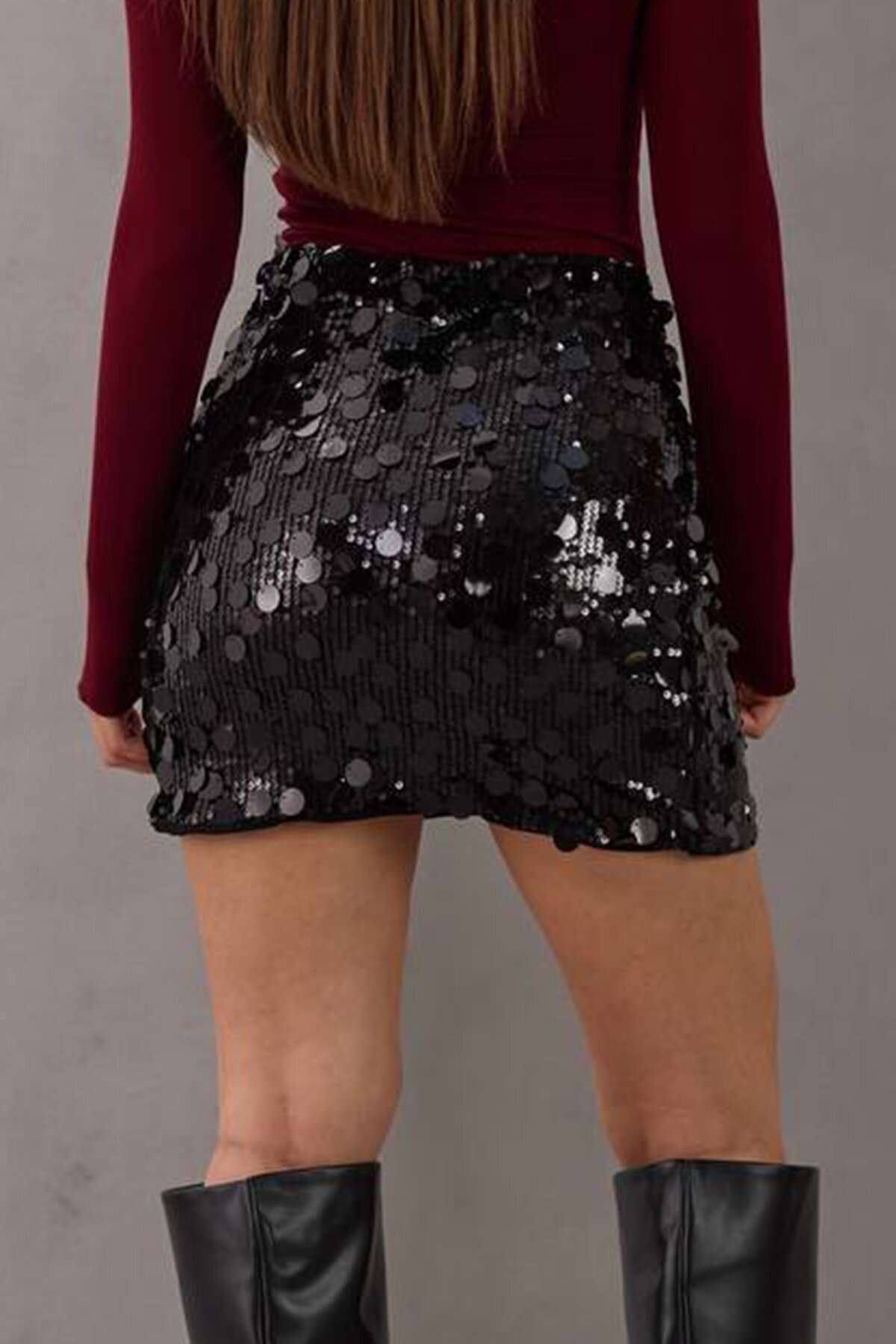 Fermaur Kapamalı Pul Payet Mini Etek