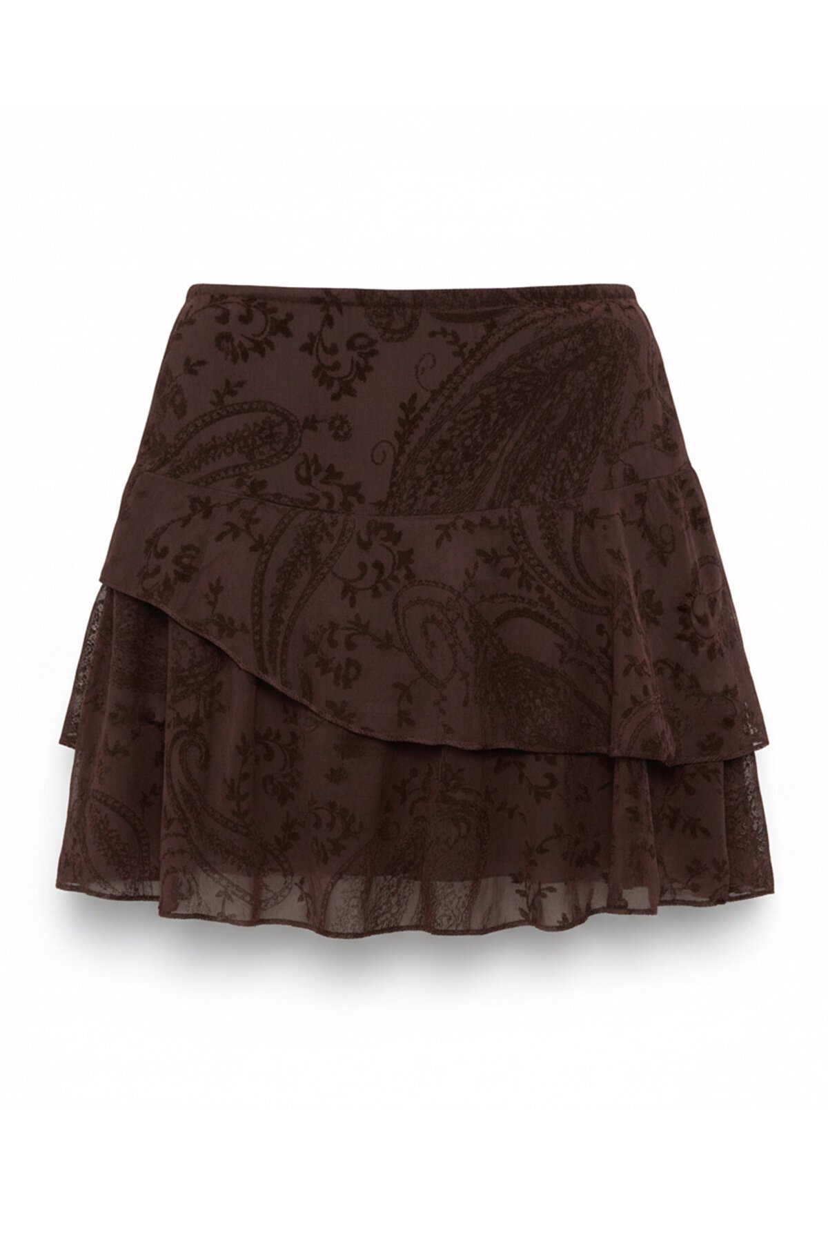 Fermuar Kapamalı Astarlı Flok Baskılı Tül Mini Etek