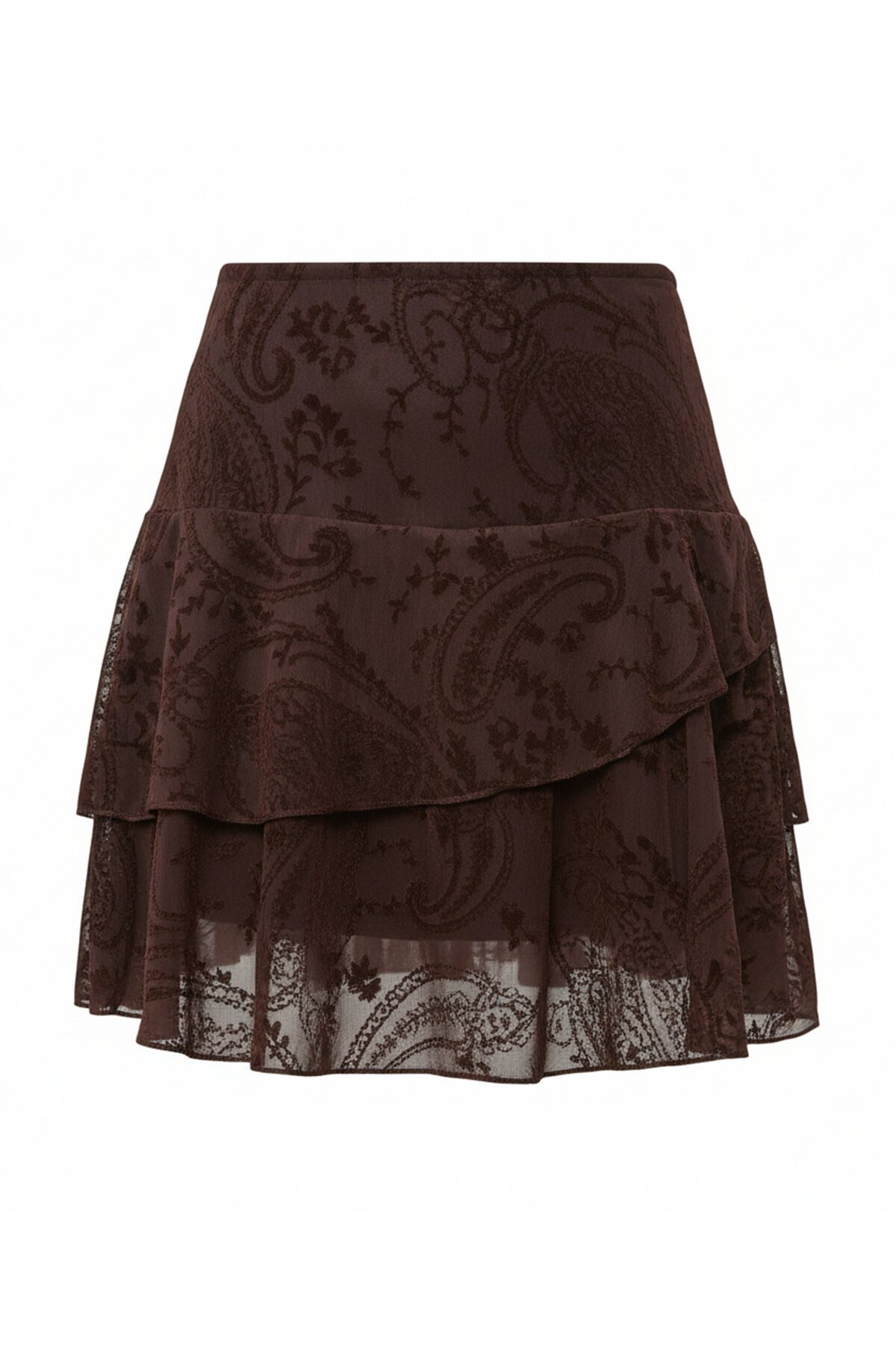 Fermuar Kapamalı Astarlı Flok Baskılı Tül Mini Etek